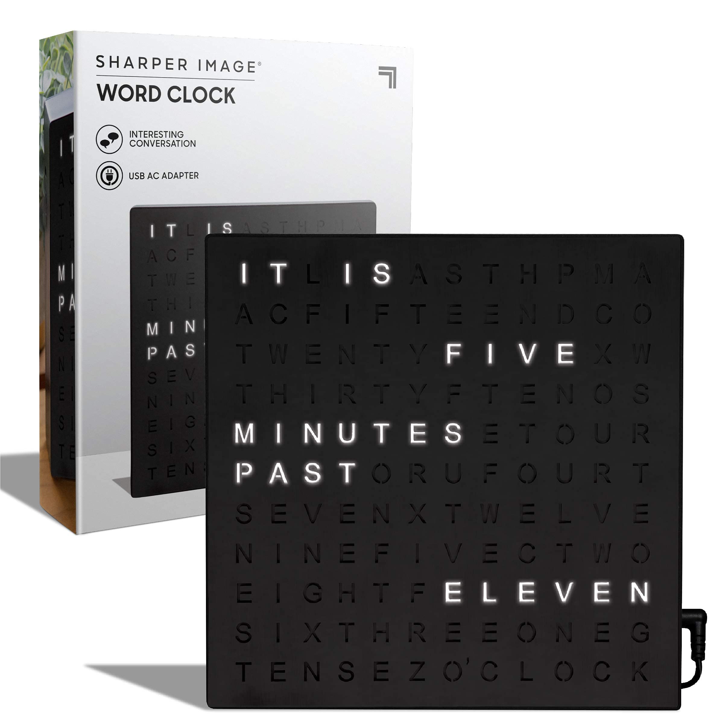 Sharper Image LED Word Digital Clock 7 75 Black Finish Light - Sharper Image Official Imagery - 1