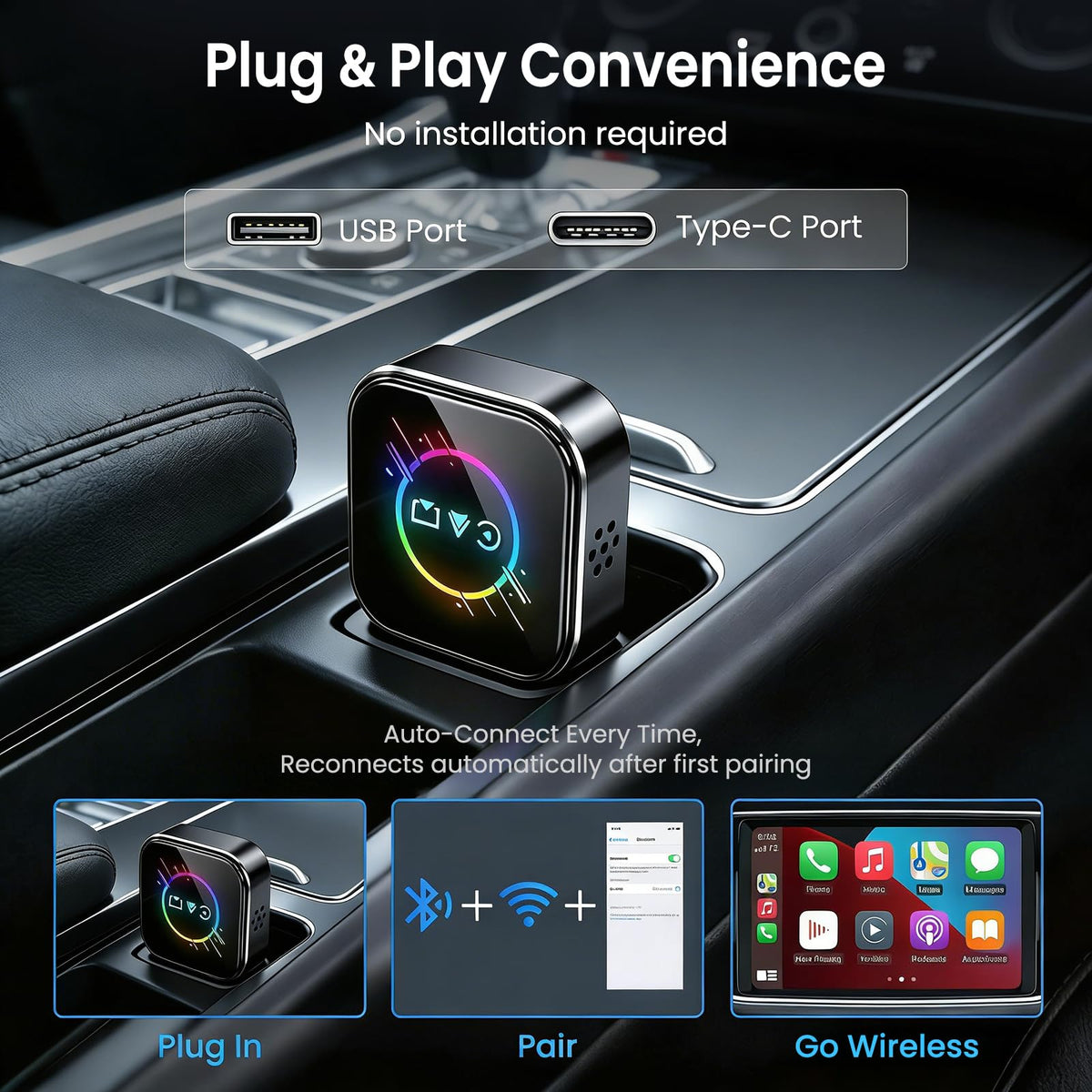 ELECROW 4 in 1 Wireless CarPlay Adapter for iPhone Android - ELECROW Official Imagery - 4