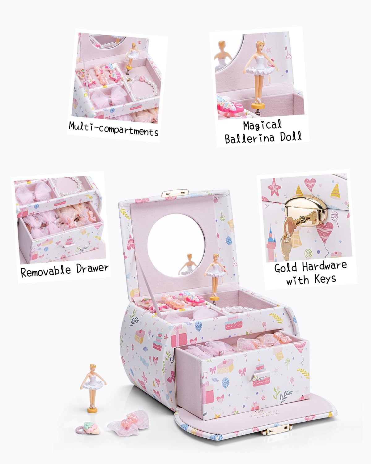 VLANDO 2 Layer Girls Musical Jewelry Box with Ballerina and - VLANDO Official Imagery - 4