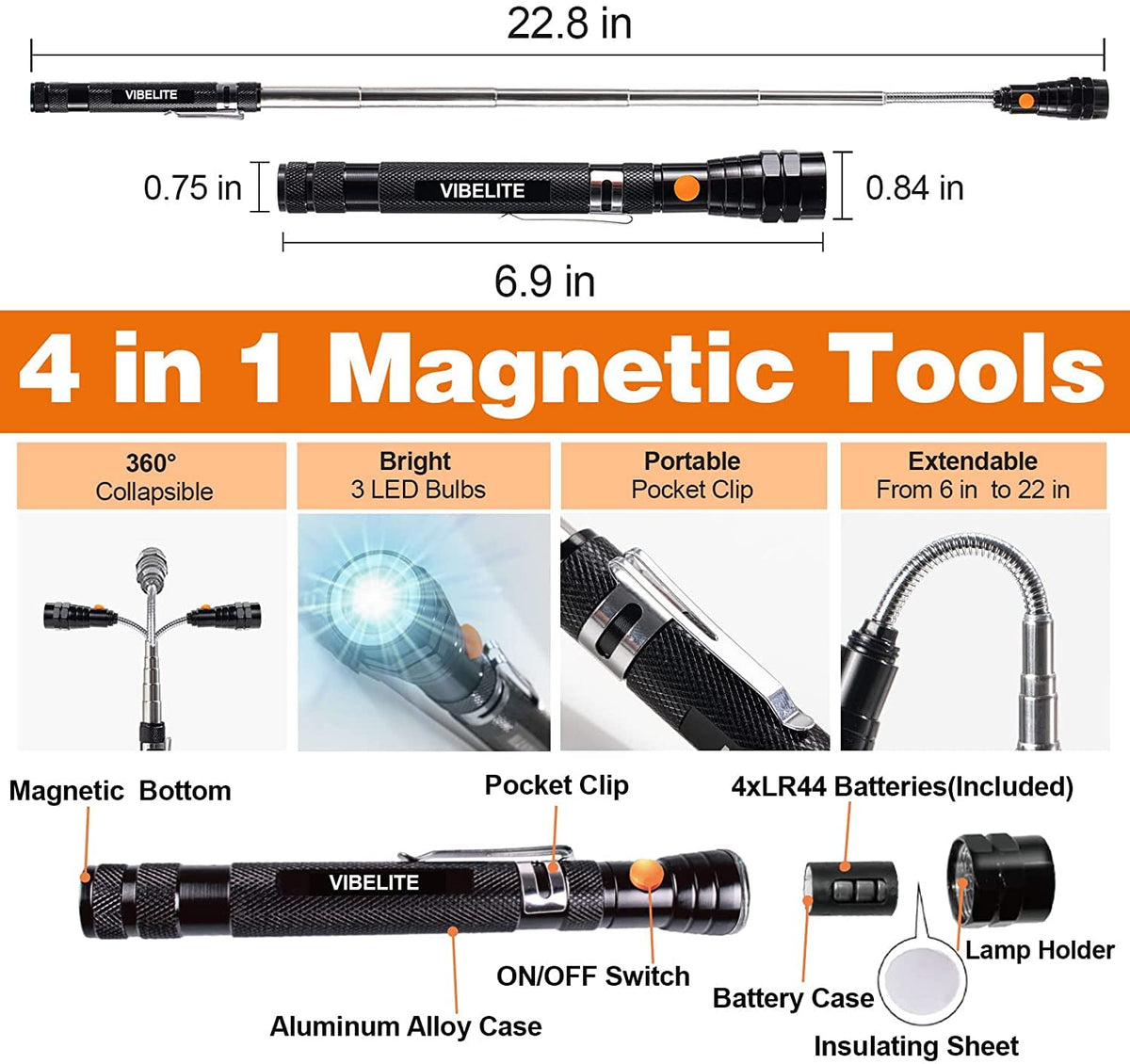VIBELITE Magnetic Pickup Tool 6 in 1 Multitool Pen 2 Pack - VIBELITE Official Imagery - 3