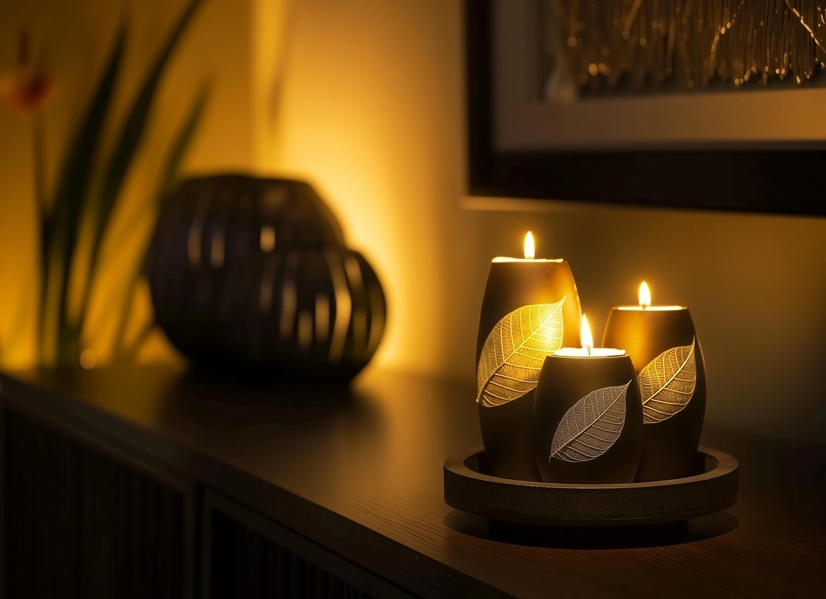 IYARA CRAFT Candle Holder Set with Tray 3 Handmade Wood - IYARA CRAFT Official Imagery - 3