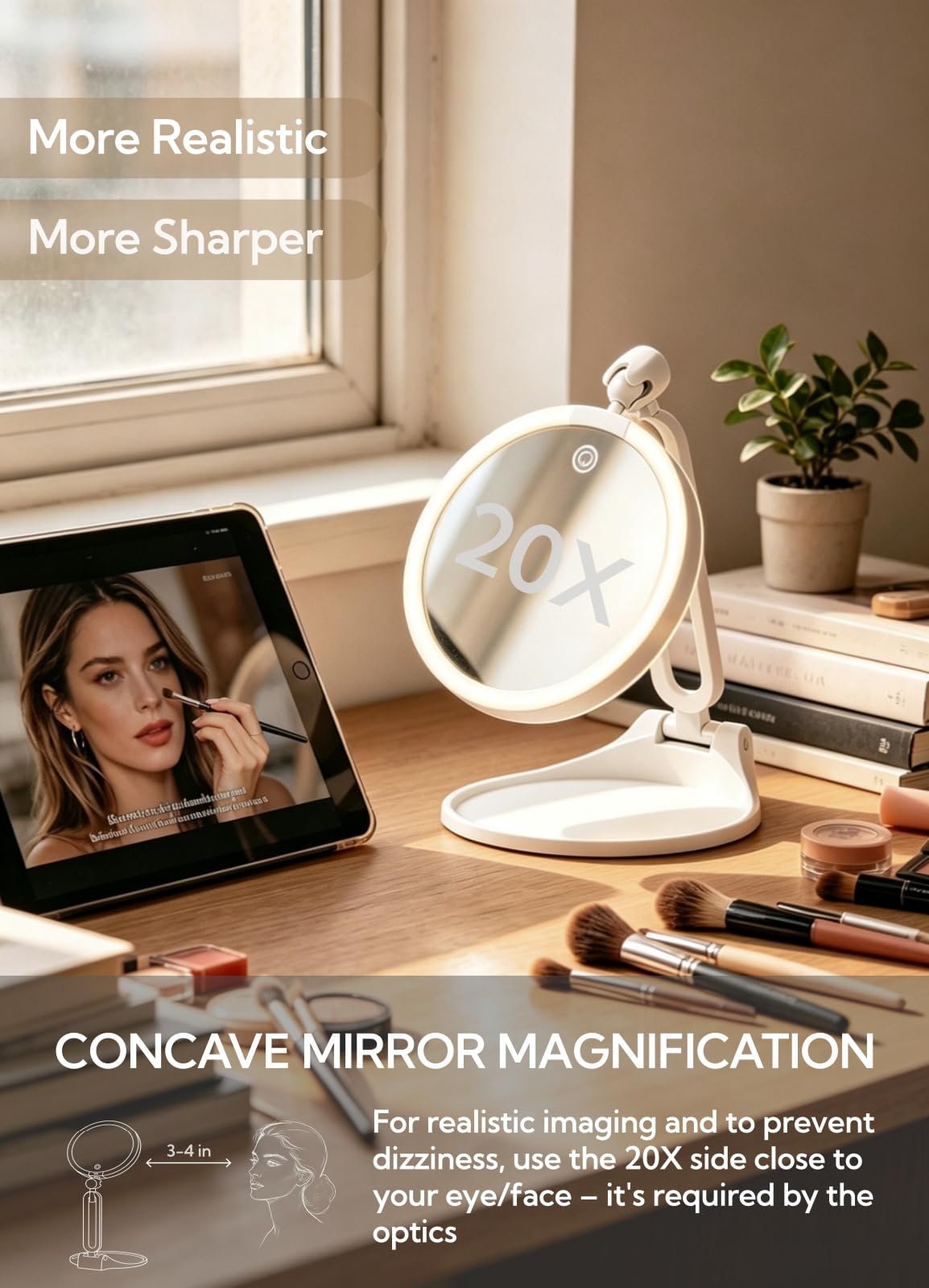 Travel Mirror with Light Makeup 1X 20X Magnifying Lighted - Talilie Official Imagery - 8