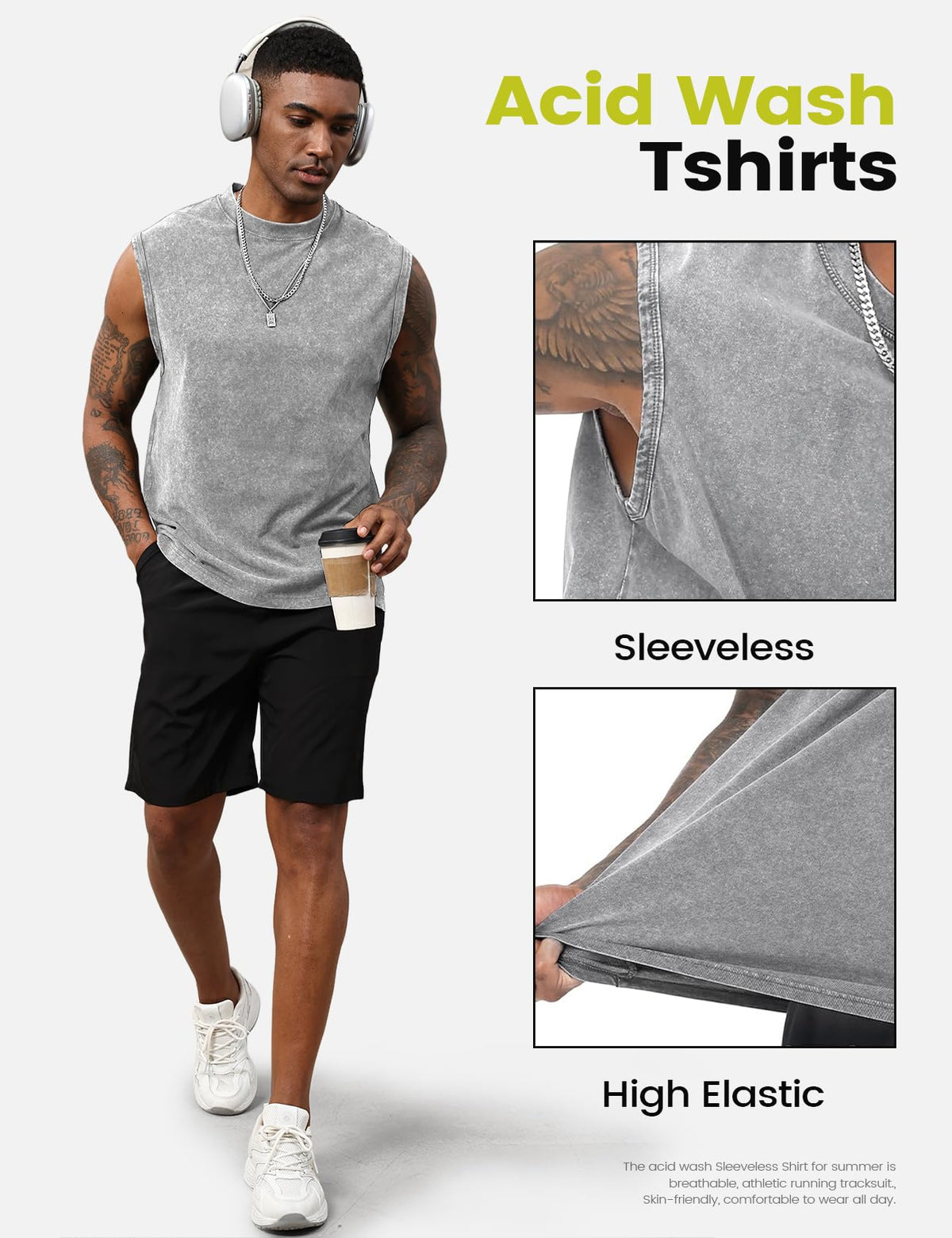 Yimoon Mens Tank Tops Workout Sleeveless Shirts Cotton Acid - Yimoon Official Imagery - 4