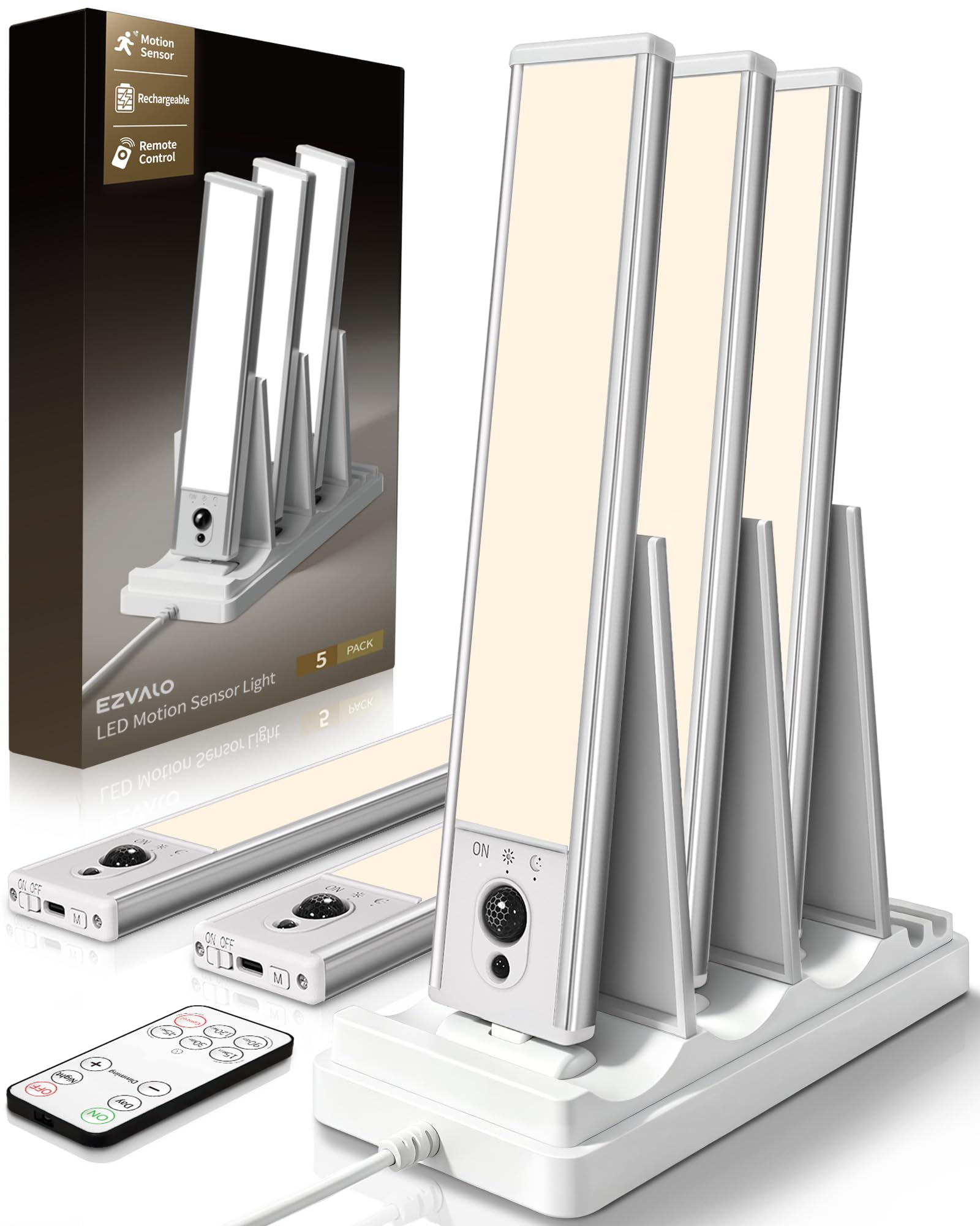 EZVALO 5-Pack Under Cabinet Lighting, 2400mAh Motion Sensor Light - EZVALO Official Product View 9
