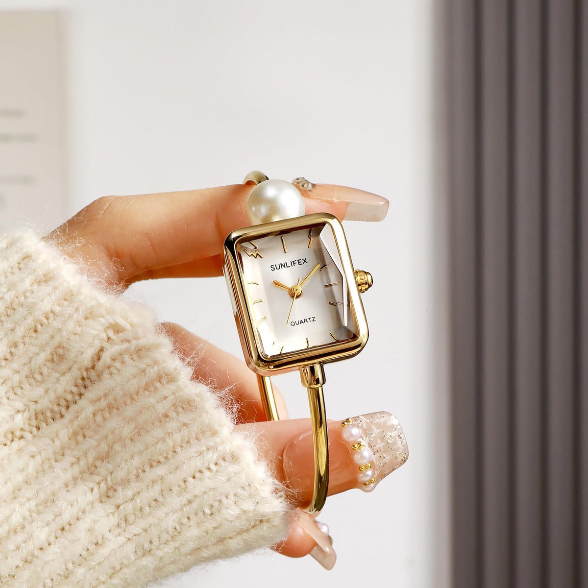 Gosasa Pearl Bangle Watch for Women Gold Bracelet Watch with - Gosasa Official Imagery - 5
