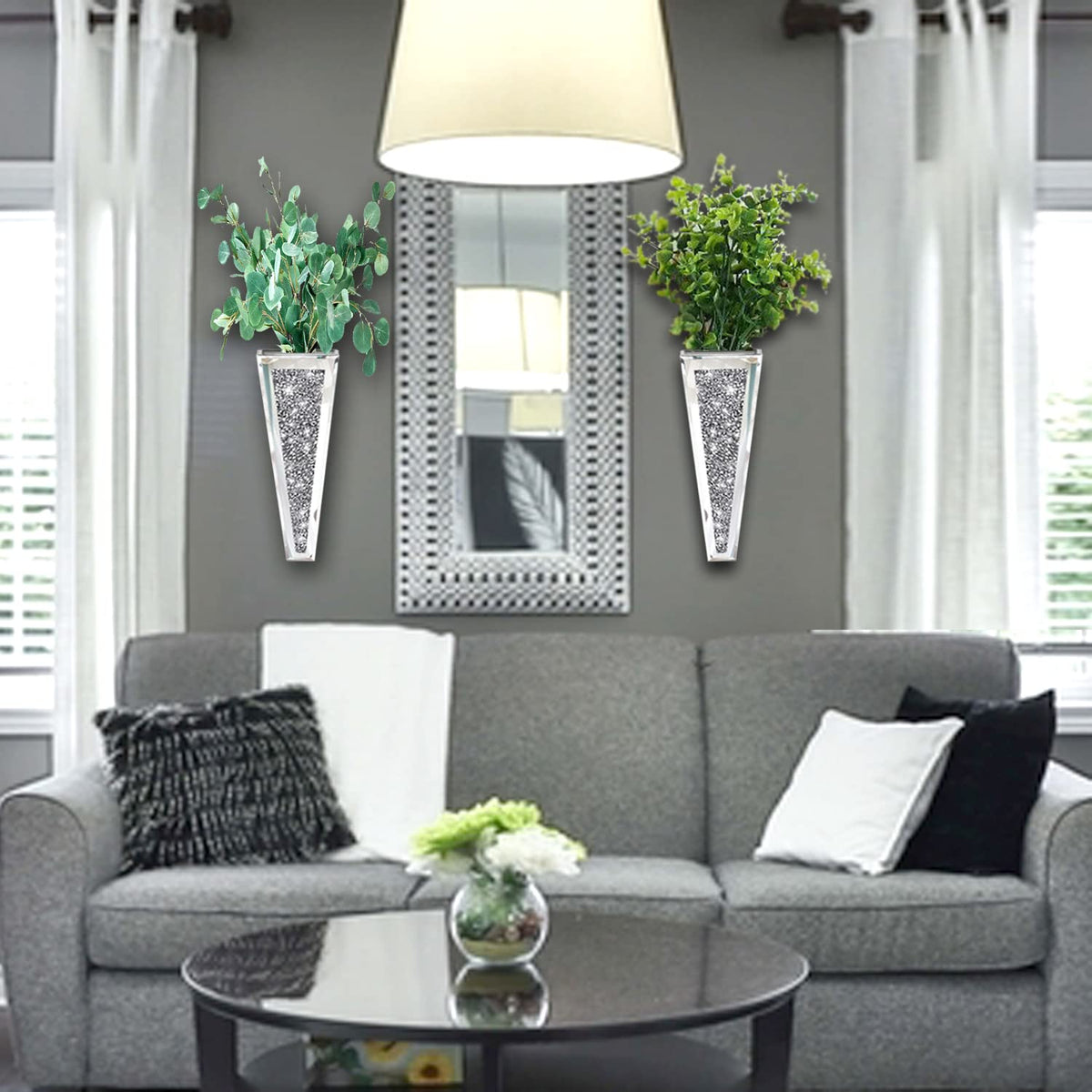 Flower Vase Crushed Diamond Mirrored Hanging Planter - XIHACTY Official Imagery - 8