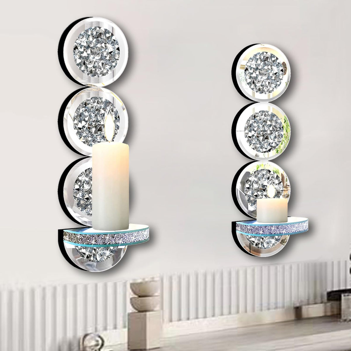 ZOLAPI Set of 2 Crystal Crush Diamond Candle Sconces - ZOLAPI Official Imagery - 7