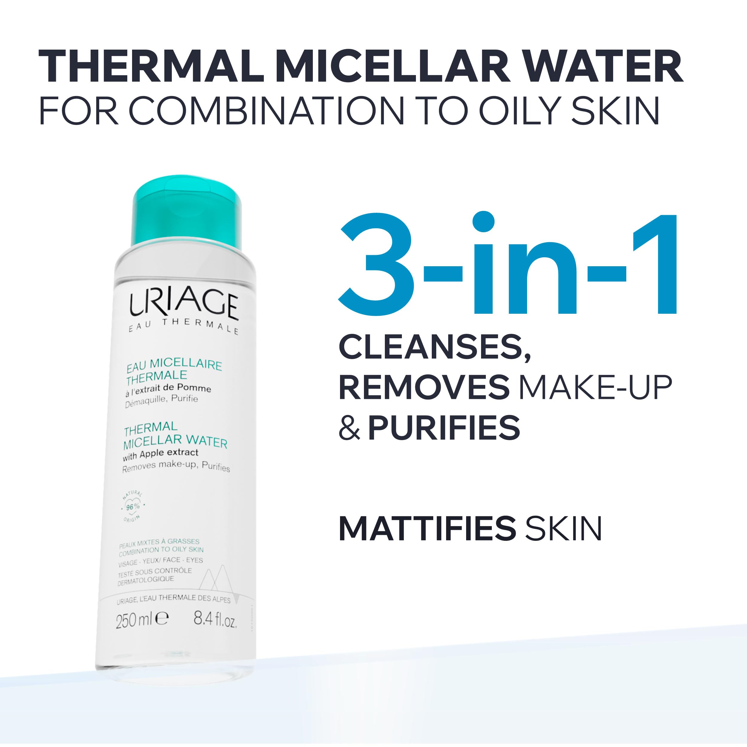 Uriage Micellar Water for Combination & Oily Skin, Removes Markeup