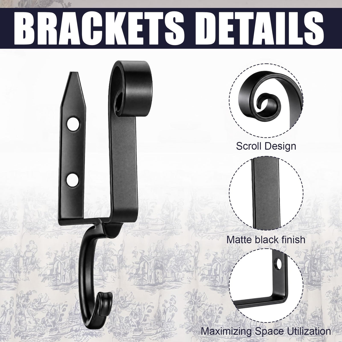 Hicarer 4 Pcs 7 Shelf Bracket with Curtain Rod Holder Metal - Hicarer Official Imagery - 5
