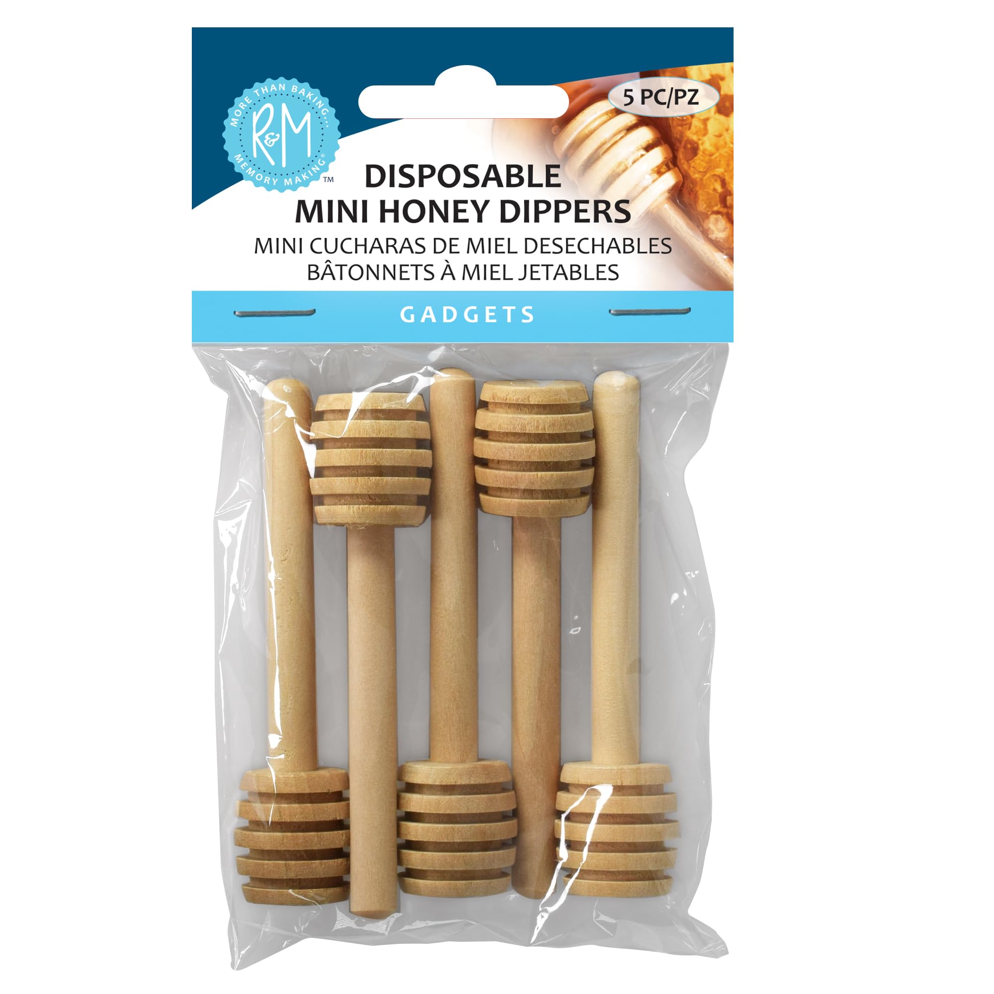 R&M Disposable Mini Honey Dippers Pack of 5, Wooden Honey Stick Stirre - View 1
