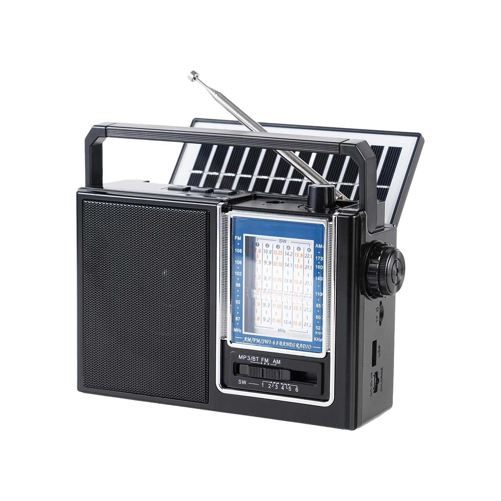Nuoyida Retro AM/FM Bluetooth Radio, Solar/USB/Battery