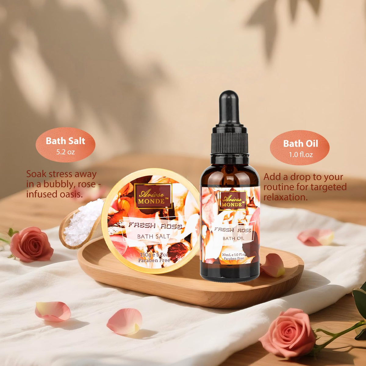 Spa Gift Set for Women 8pc Fresh Rose Relaxing Bath Set for - ArioseMonde Official Imagery - 6