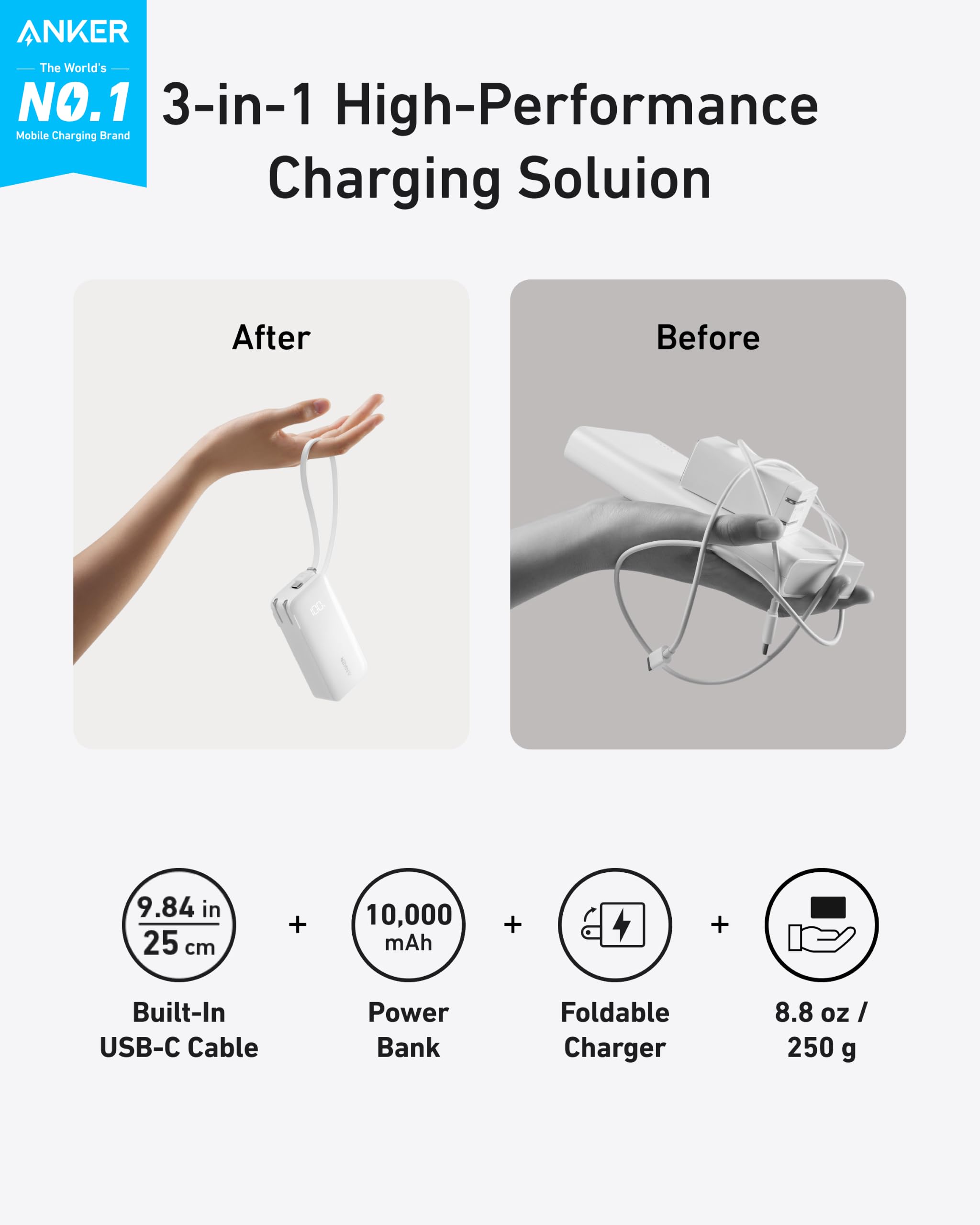 Anker Nano 3 in 1 Portable Charger 10 000mAh 30W Travel - Anker Official Imagery - 3