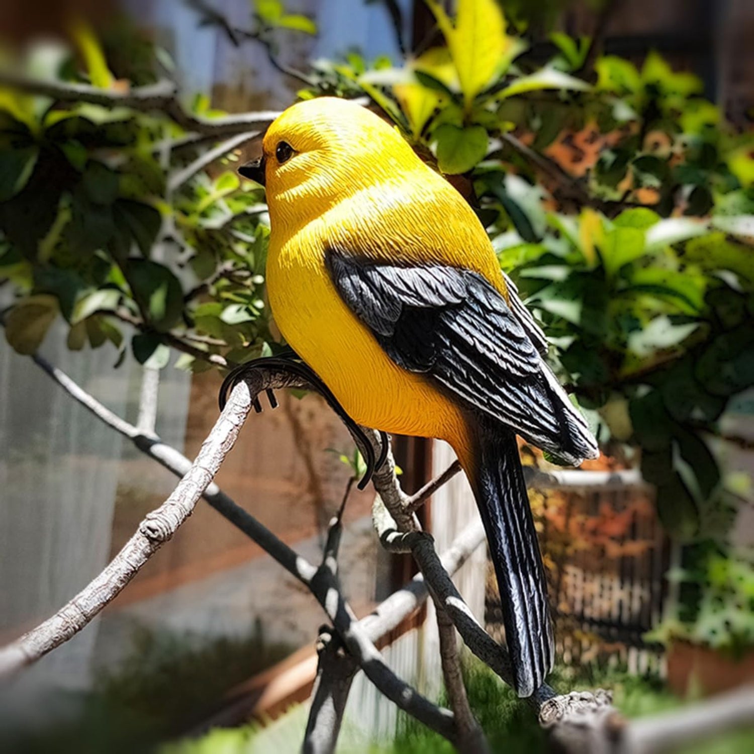 Yellow garden bird statue flower pot hugger by JARPSIRY, 6.7 inches tall, outdoor decor for trees featuring a charming bird design.