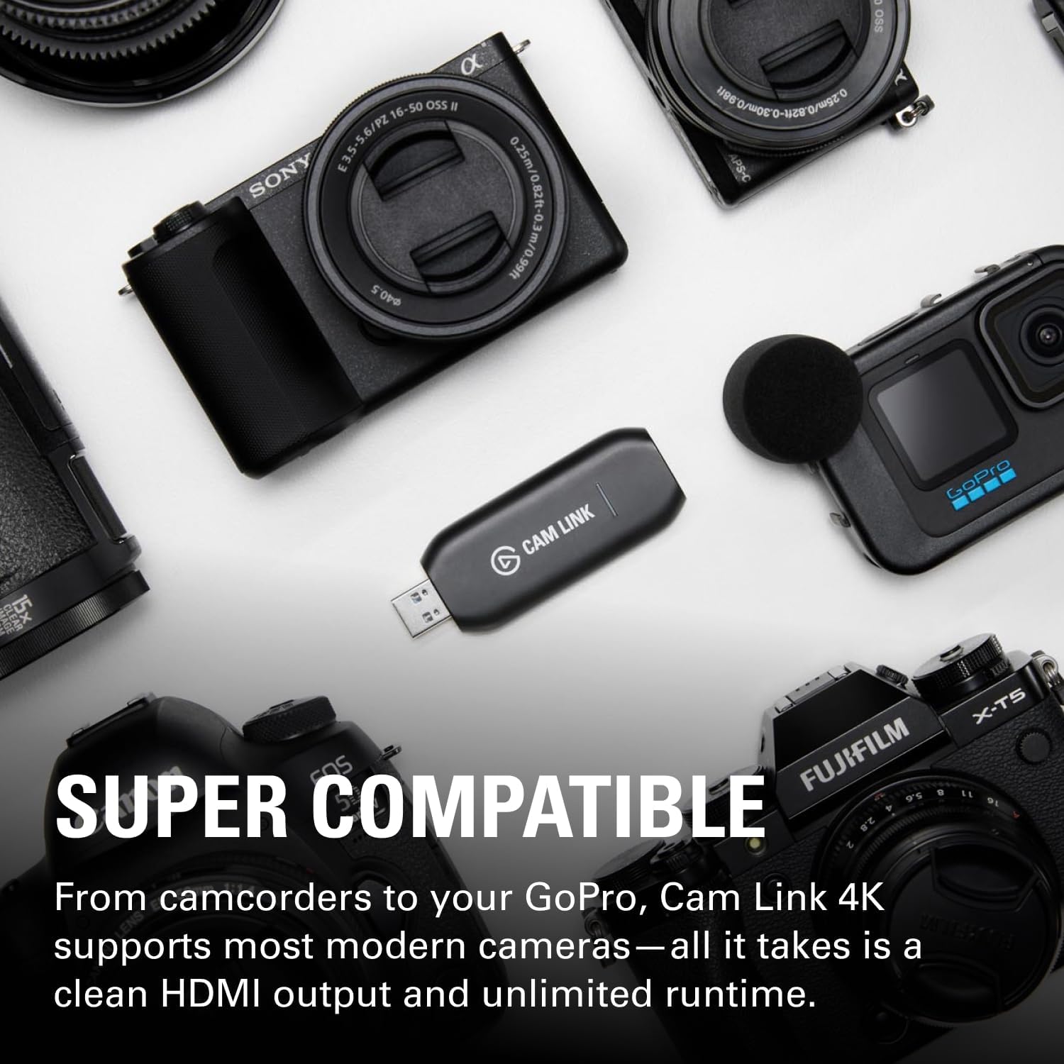 Elgato Cam Link 4K external capture card for DSLR, camcorder, and action cam used as a high-quality webcam.