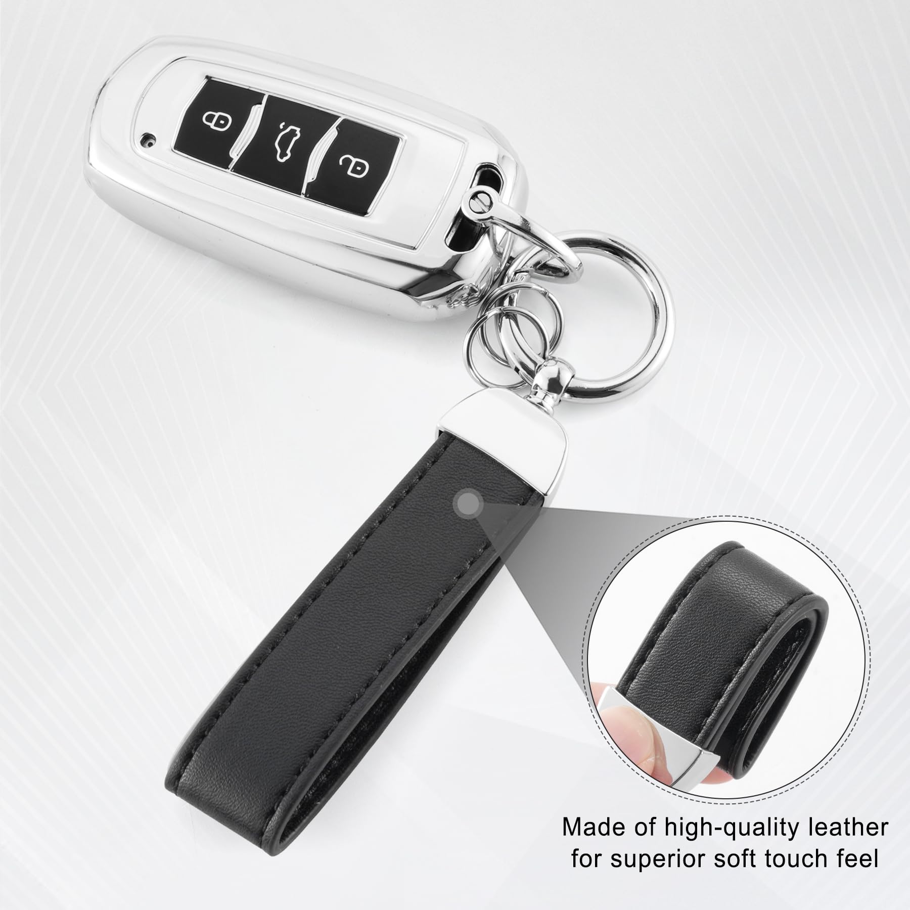 JUSTTOP Leather Keychain, Car Key Chain with Anti-Lost D-Ring and - JUSTTOP Official Product View 3