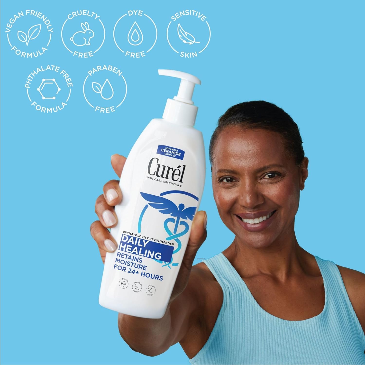 Curel Daily Healing Body Lotion for dry skin in 20 oz bottles, dermatologist recommended, pack of four, moisturizing and hydrating.