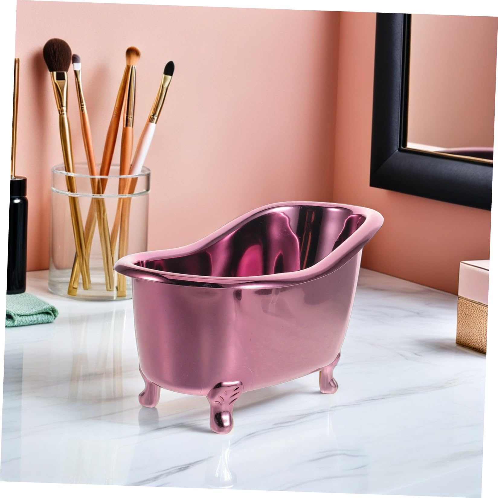 ULTECHNOVO Mini Bathtub Cosmetic Storage Organizer Box, Metal Purple 25x13x15cm, Desktop Makeup Display Stand for Skincare and Nail Polish, Bathroom Counter Sundry Storage Holder