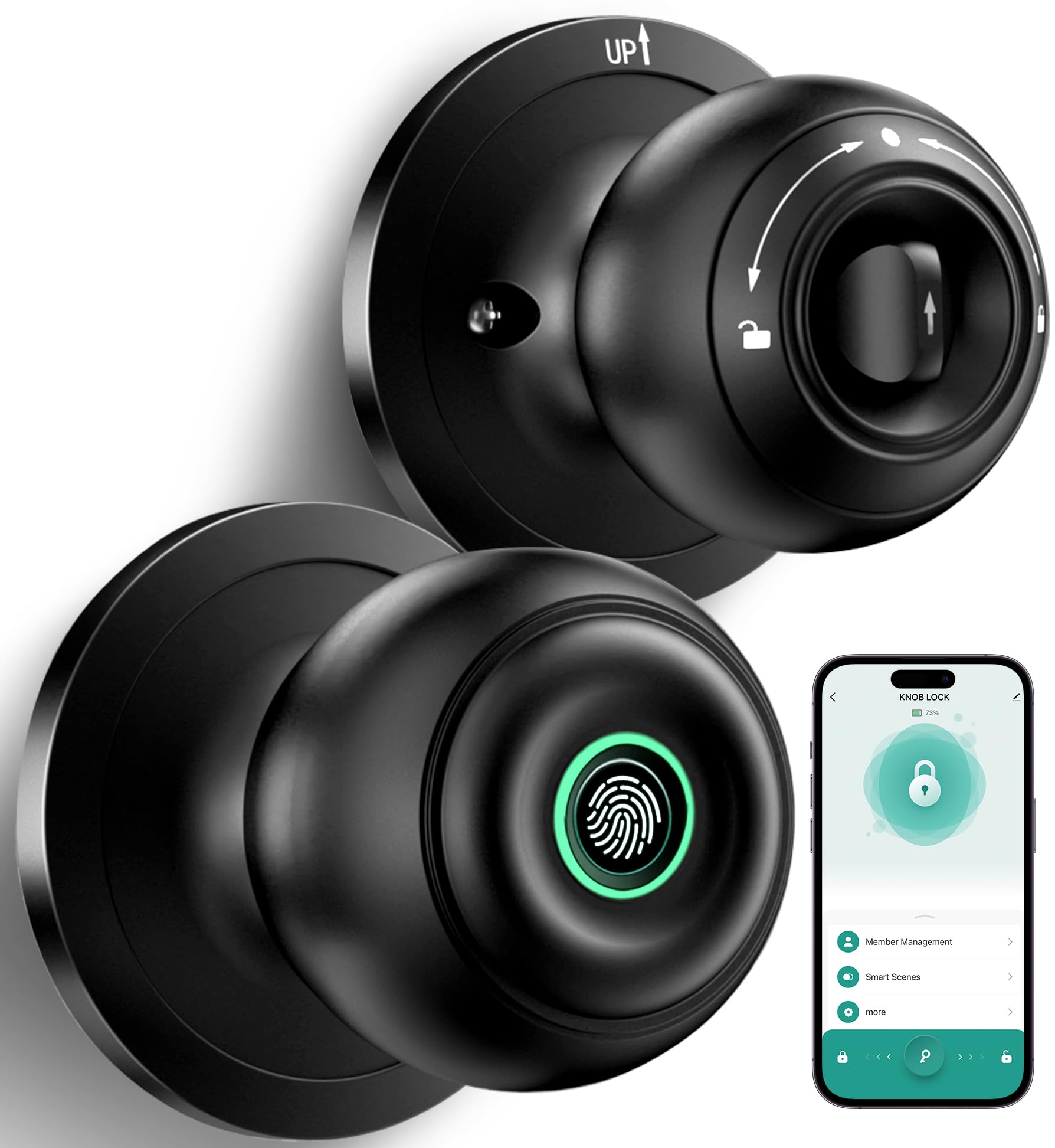 KLLOQUE Fingerprint Door Lock, Smart Fingerprint Door Knob with Lock, Matte Blac - KLLOQUE Official Product View 1