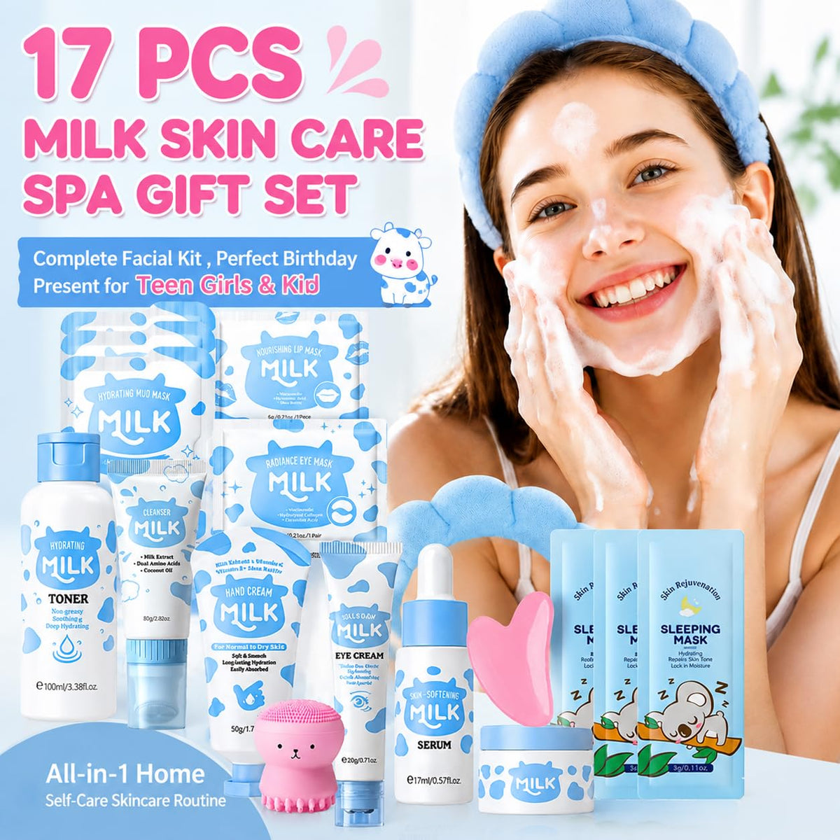 17 IN 1 Milk Skin Care Set for Kids Teens Gentle Facial Care - Lingyun Official Imagery - 3