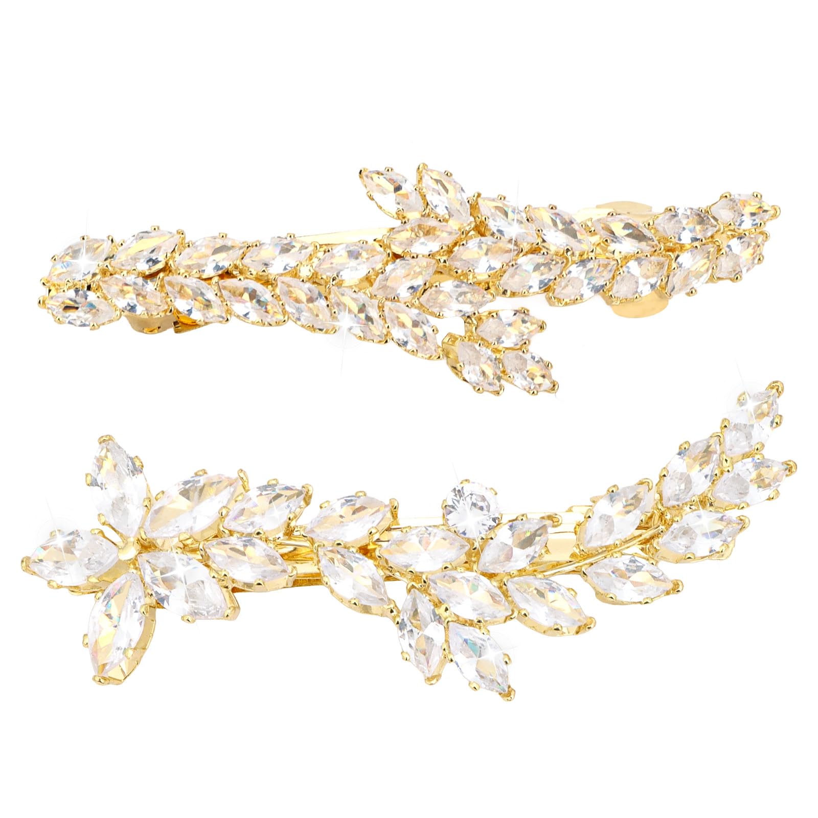 ANBALA gold rhinestone leaf hair clips for women, wedding accessory, elegant hair clips with sparkling leaf design
