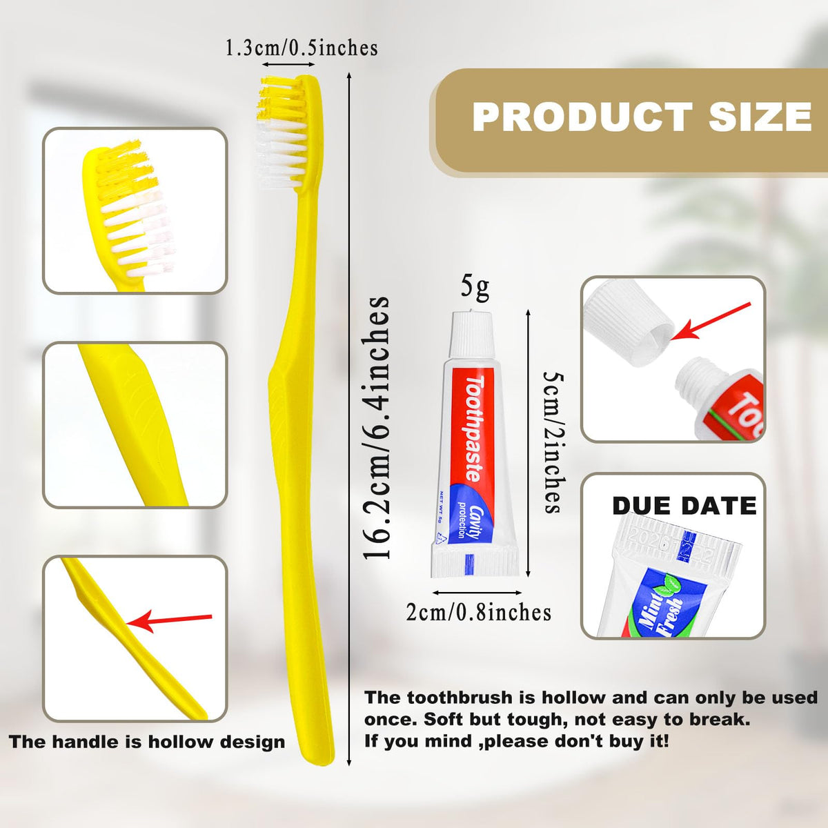 Disposable Toothbrushes with Toothpaste 200 Pack Yellow - Xuezoioy Official Imagery - 5