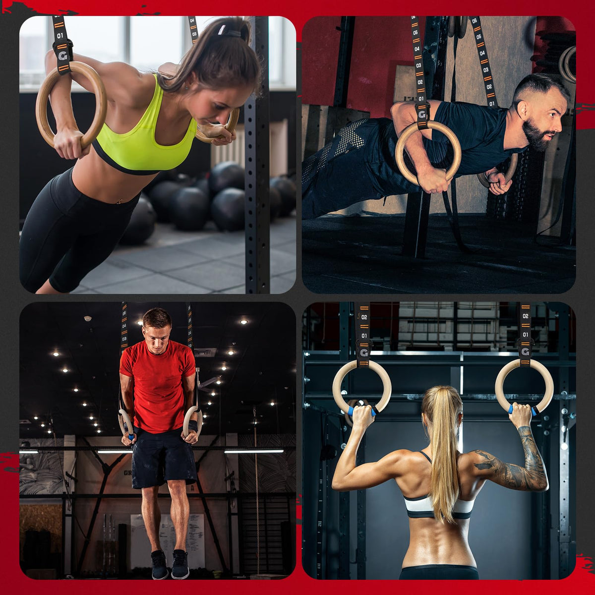 Gonex Wooden Gymnastic Rings with Adjustable Straps Olympic - Gonex Official Imagery - 8
