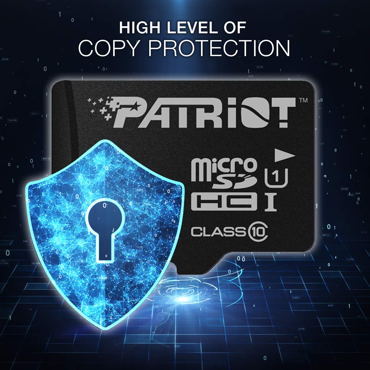 Patriot LX Series 64GB micro SD flash memory card with label and storage capacity, designed for portable devices and data storage