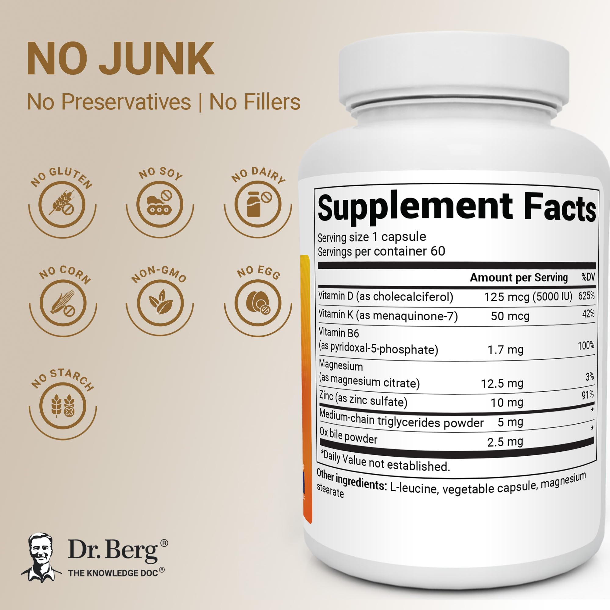 Dr. Berg Nutritionals Dr. Berg 7-in-1 Vitamin D3 K2 5000 IU | Naturally Derived - Dr. Berg Nutritionals Official Product View 3