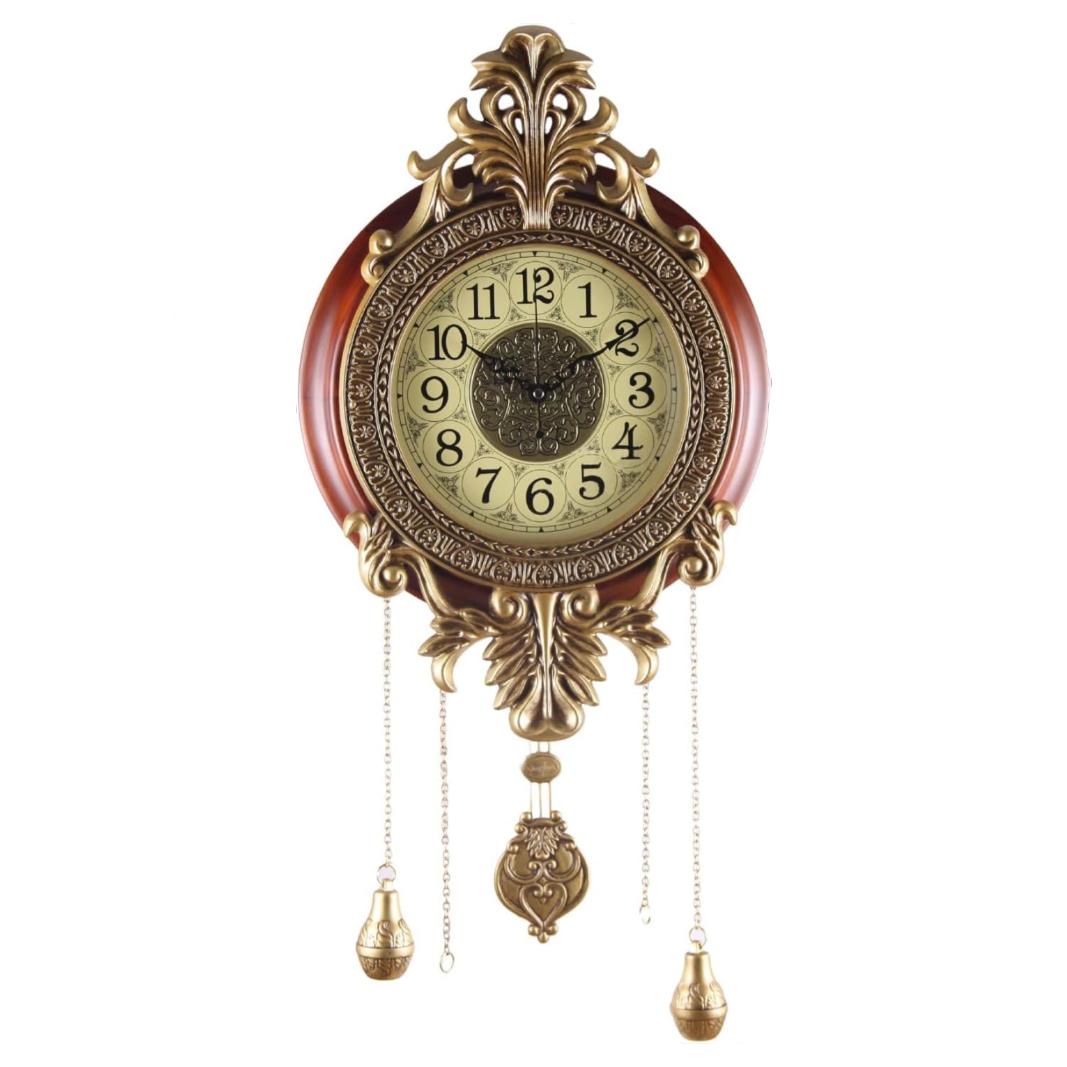Large Aero Snail wall clock with real wood finish, retro style, pendulum design, battery-operated for classic home decor.