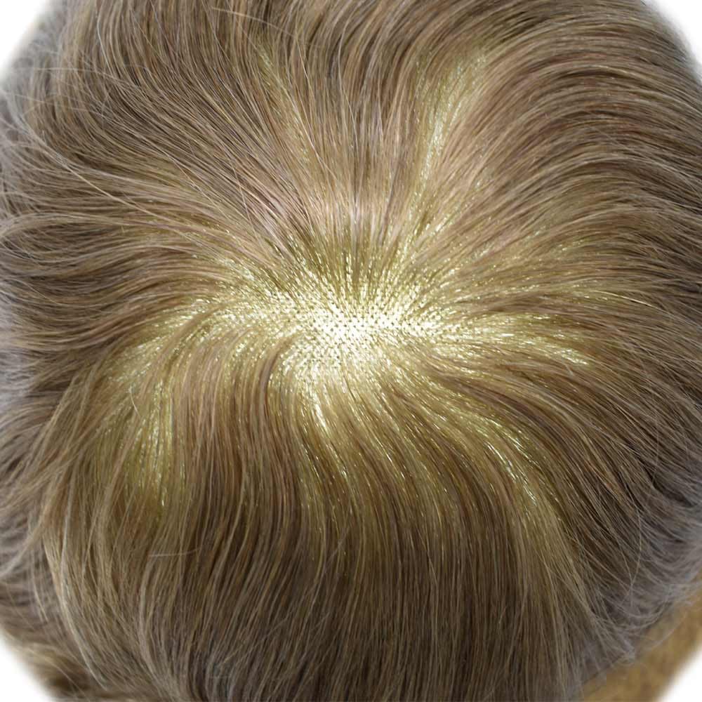 Curve Hair Mens Toupee Human Hair Piece Replacement System Monofilament Wig Hair Unit for Men Durable Poly Coated Mens Hairpiece (#18 Medium Blonde, 6"X9")