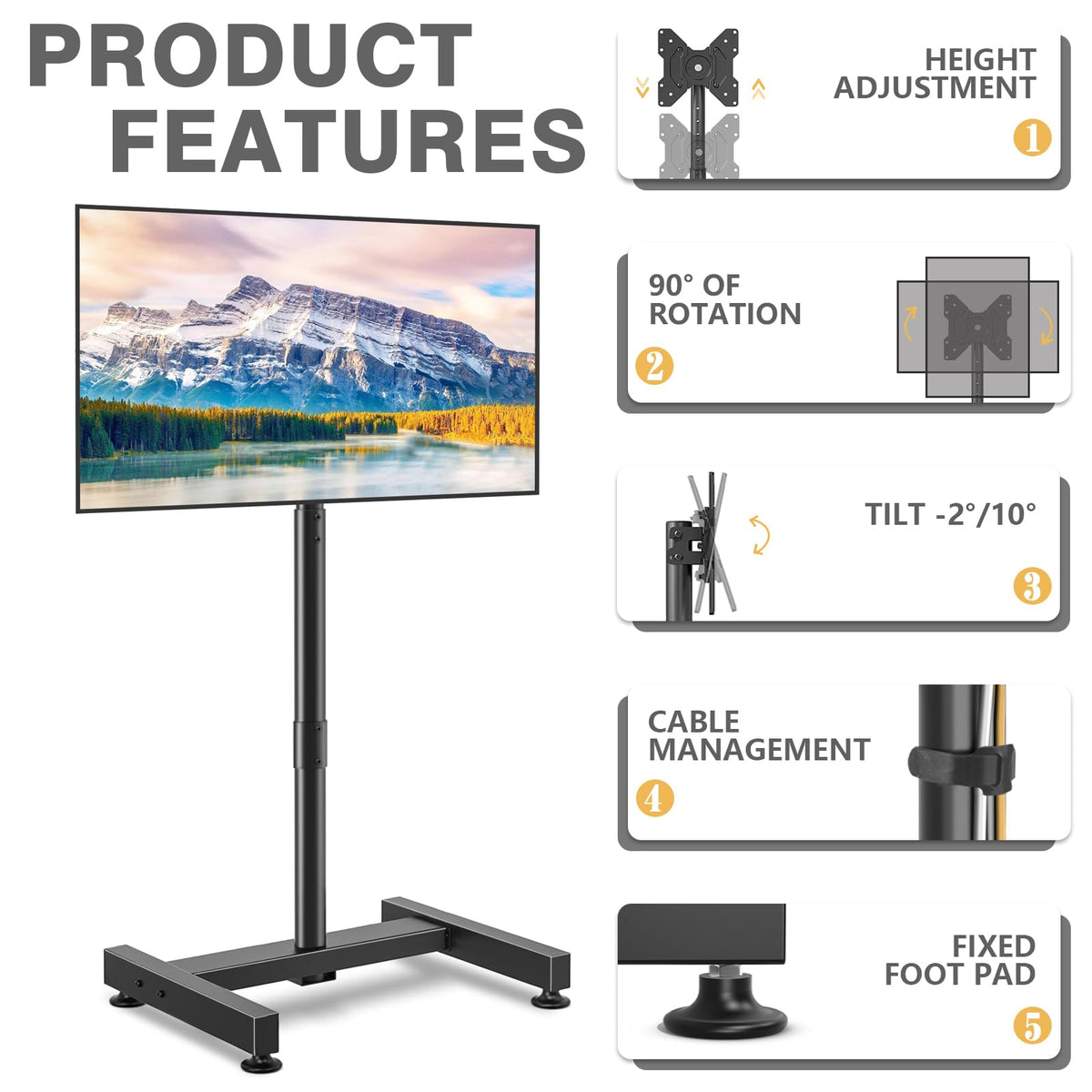 TV Floor Stand for 13 50 inch LCD LED Flat Curved Panel - TVON Official Imagery - 7