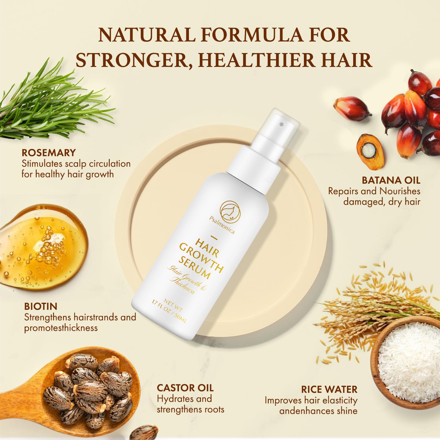 Psalmonica Hair Growth Serum - Rosemary Batana Castor Oil Rice Water - Psalmonica Official Product View 5