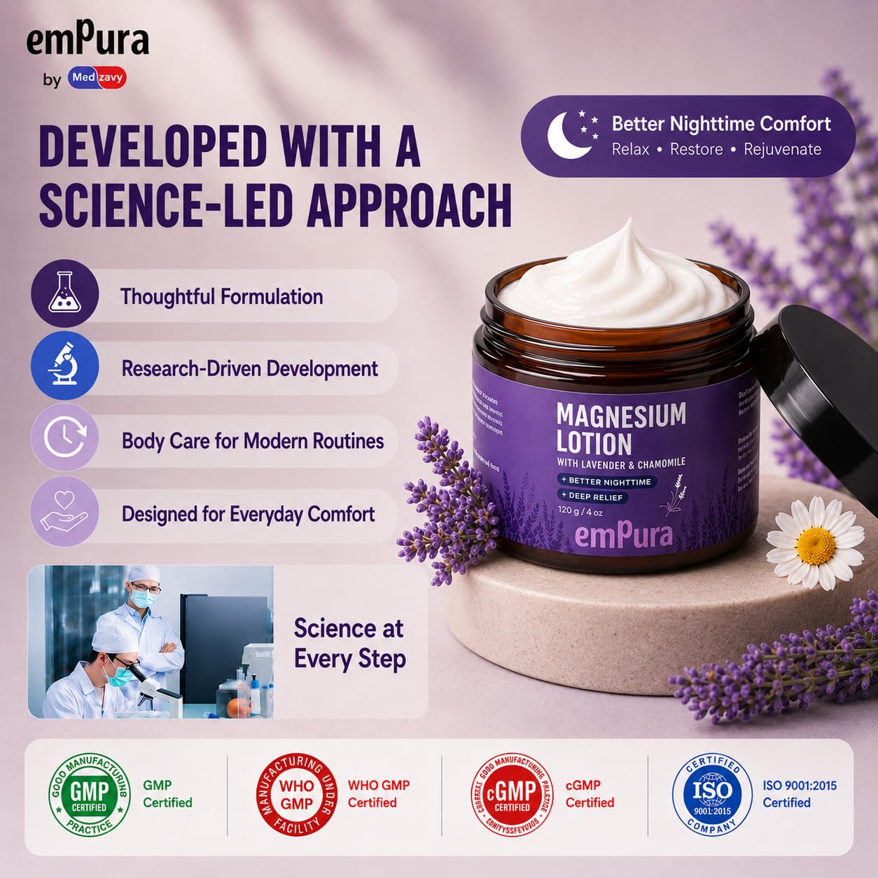 EMPURA Lavender Magnesium Lotion, Relaxing Gifts for Women, 4 Oz