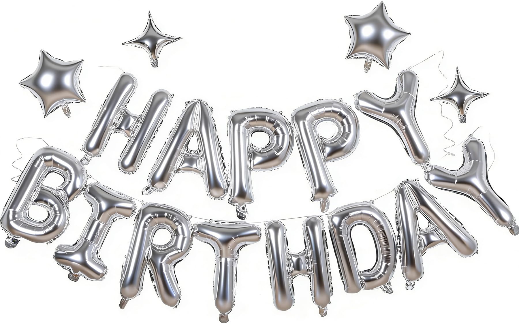 Silver Happy Birthday Balloons Banner Sign Mylar letter Party - Product Imagery