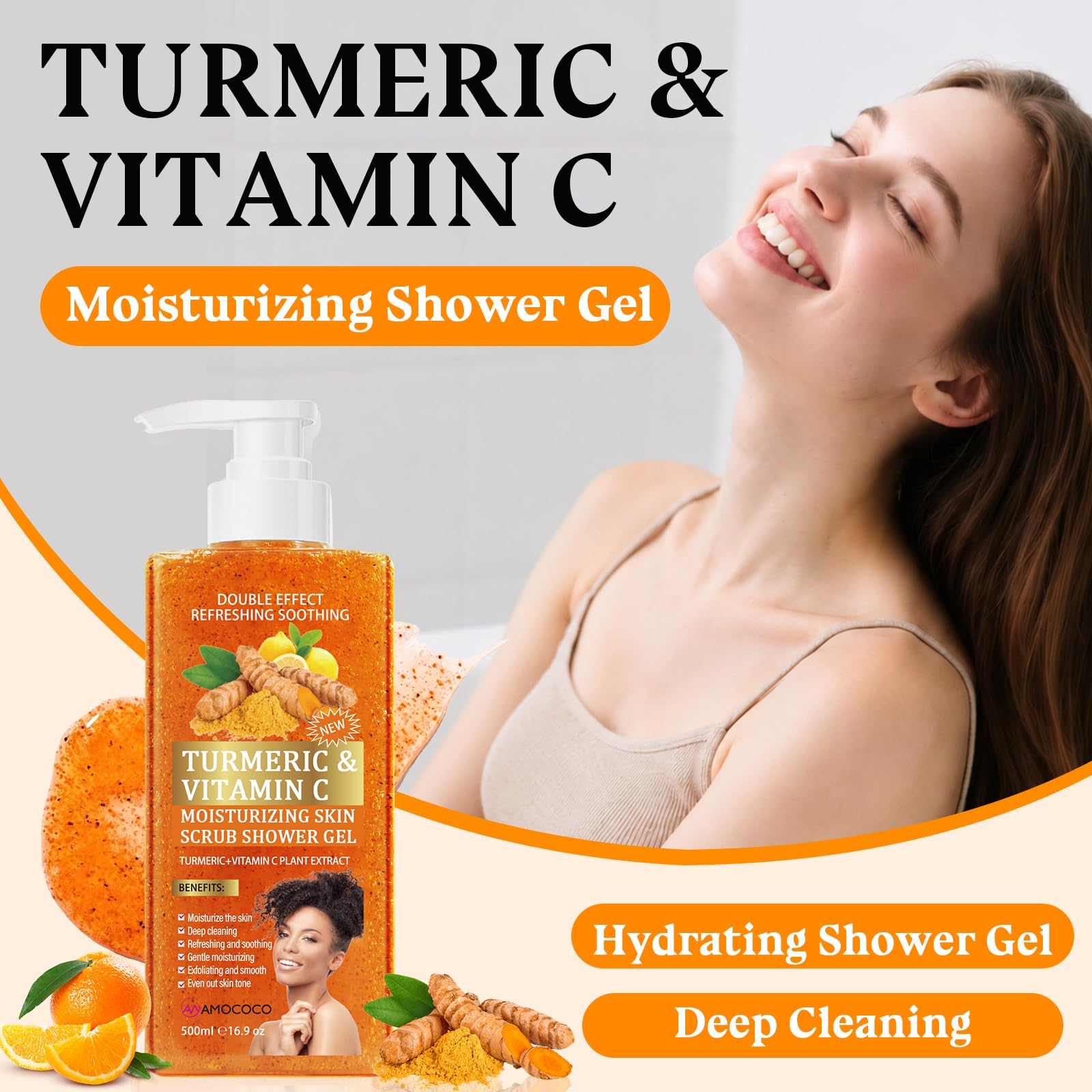 3Packs Vitamin C Turmeric Body Scrub Body Wash Gentle - Amococo Official Imagery - 7