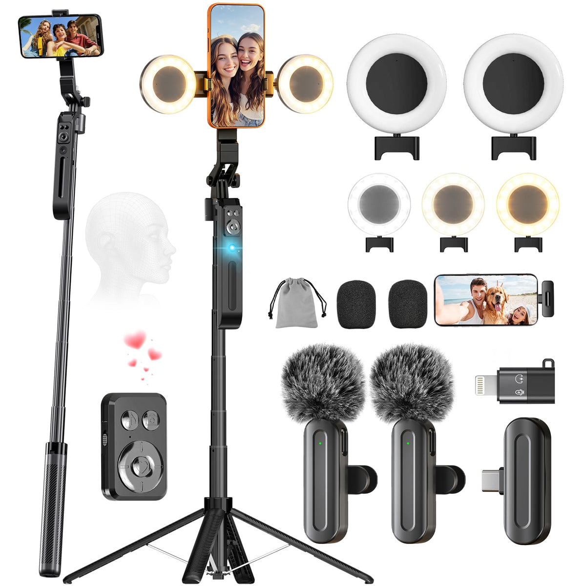 71 Auto Face Tracking Tripod for iPhone with 2 Lights 2 Mics - BRDOOGU Official Imagery - 1