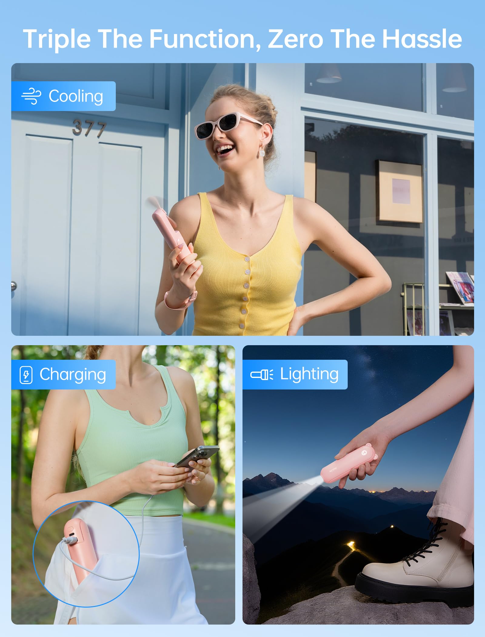 JISULIFE 3 IN 1 Portable Fan with Power Bank & Flashlight Feature - JISULIFE Official Product View 2