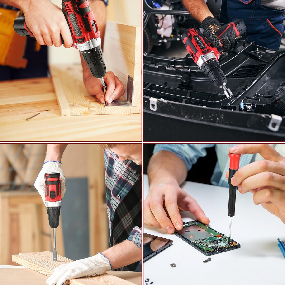 TLGREEN 138 Piece Red Tool Kit 12V Cordless Drill for Home - TLGREEN Official Imagery - 8