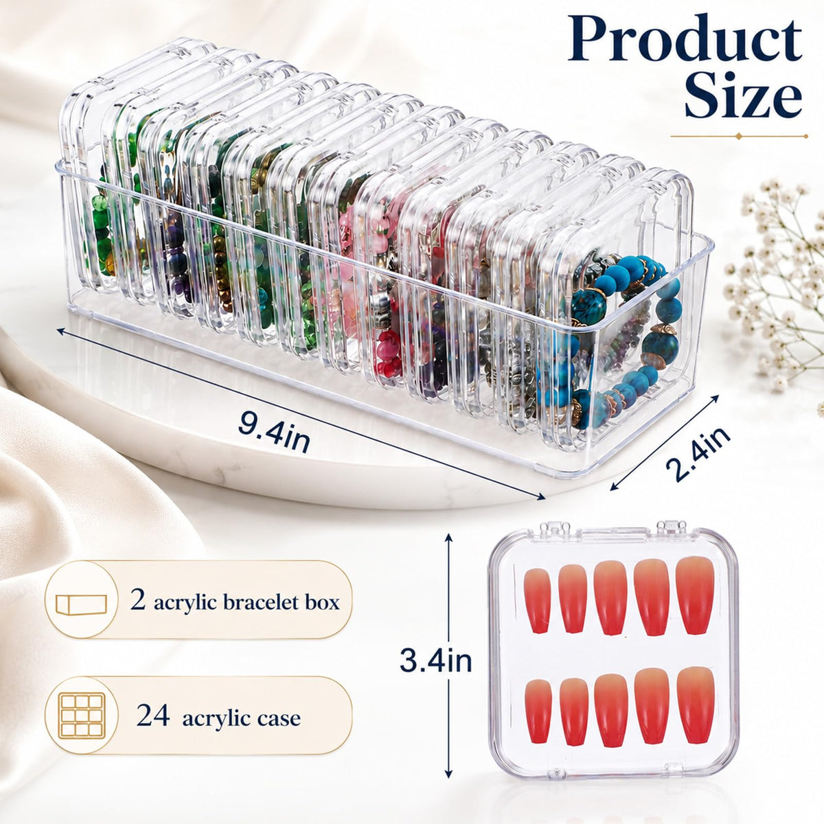 26 Pcs Acrylic Jewelry Box Bracelet Organizer 2 Long Cases - Nodaaiie Official Imagery - 4