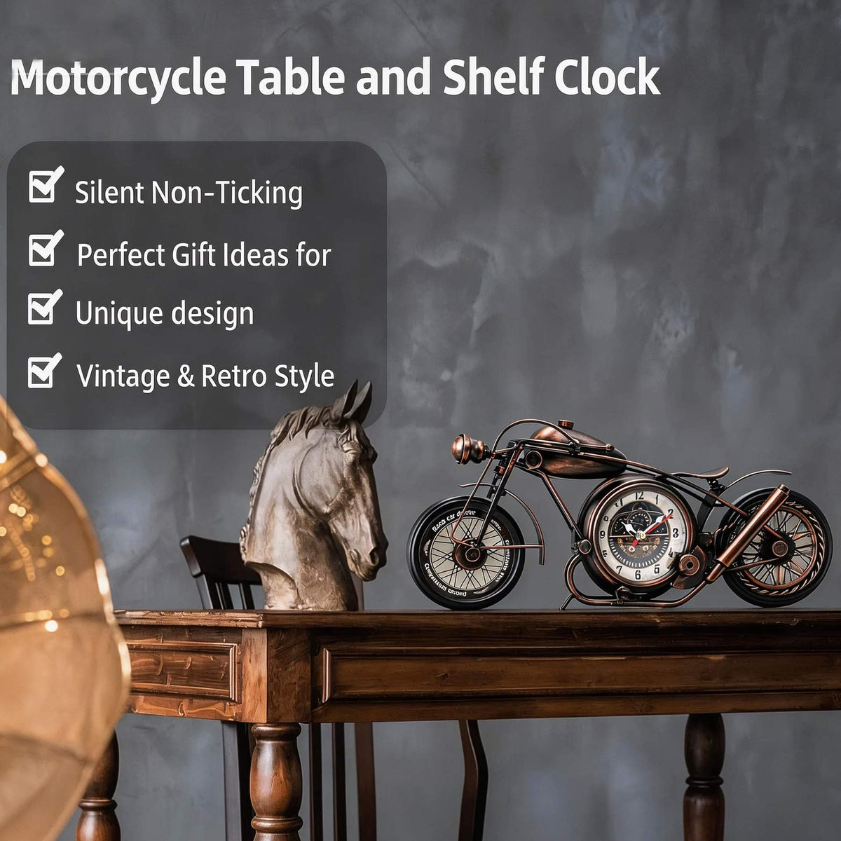YOUKI Metal Motorcycle Wall Decor Desk Shelf Clocks Man Cave - YOUKI Official Imagery - 7