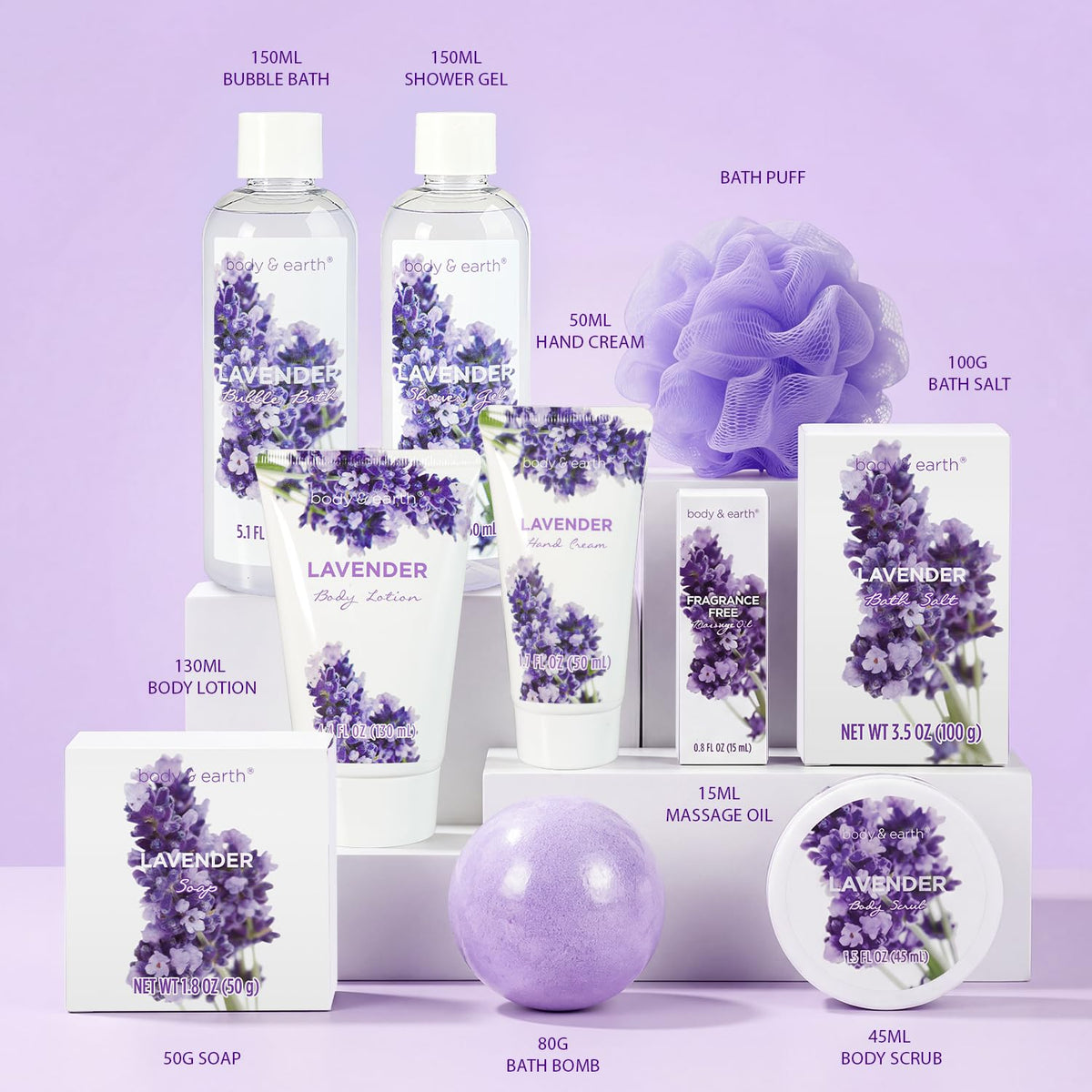 BODY EARTH Spa Gift Baskets for Women 11pcs Lavender Gift - BODY & EARTH Official Imagery - 3