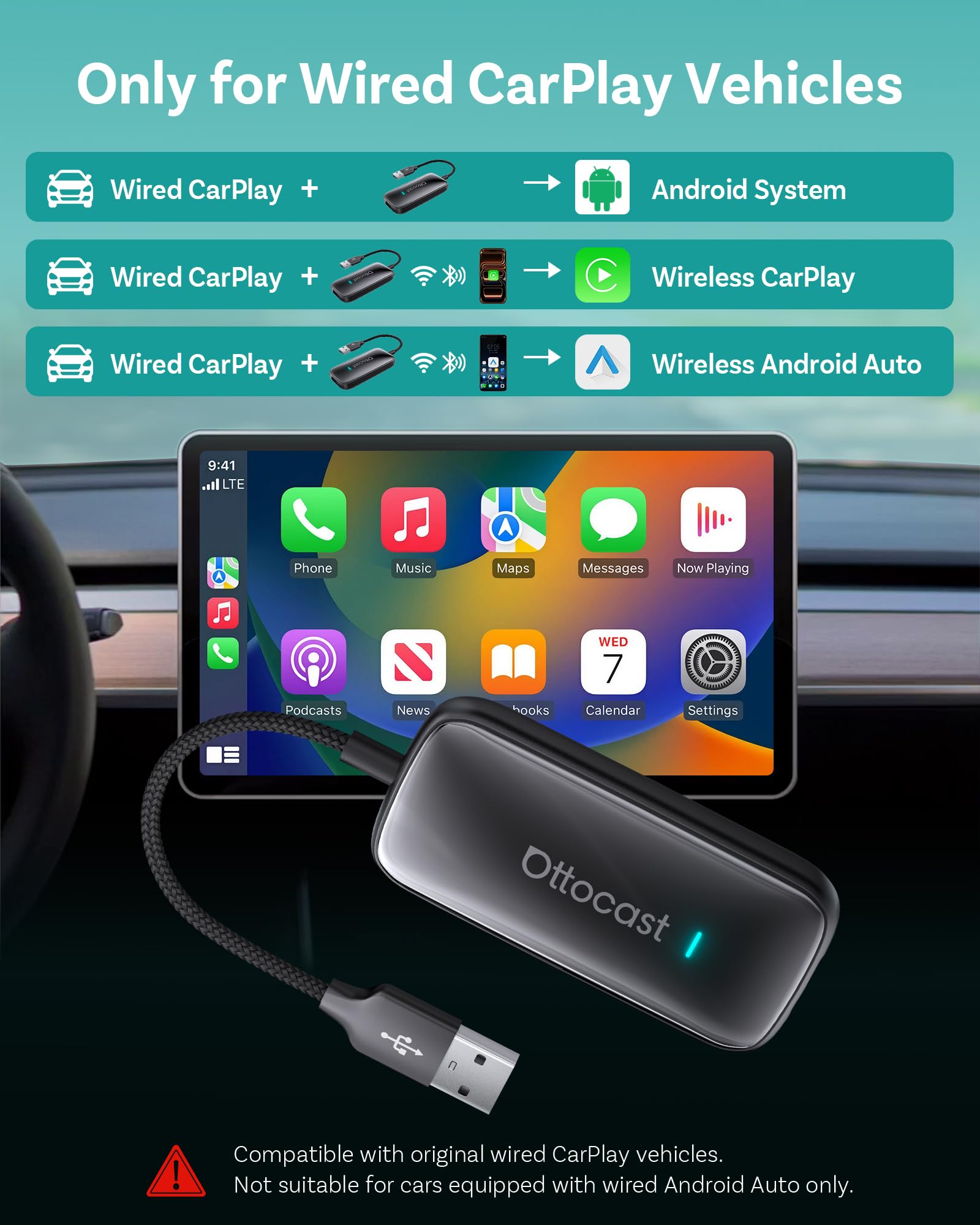 OTTOCAST Play2Video Ultra Wireless CarPlay Adapter AI Box 2026 by OTTOCAST - Angle View 2