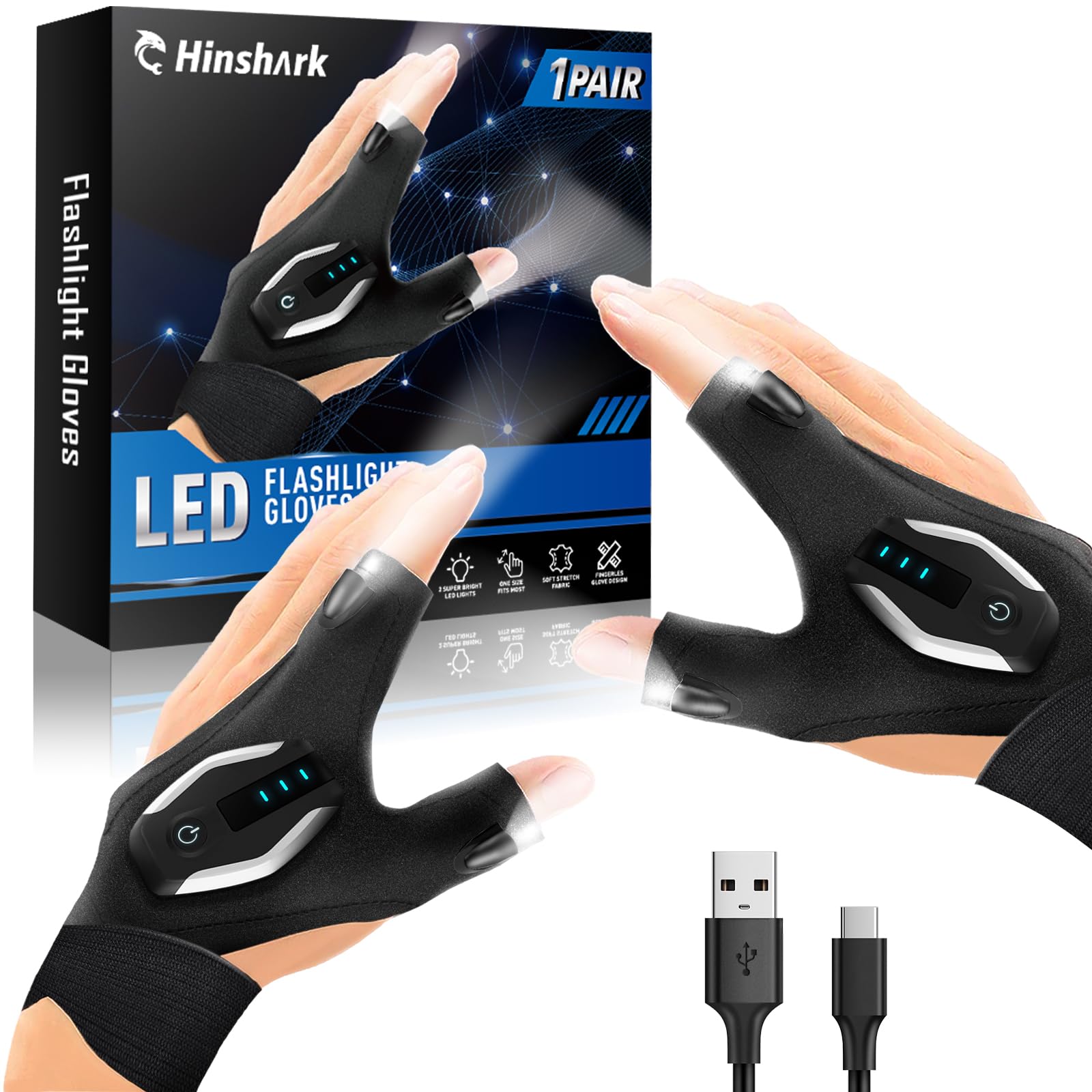 Gifts for Men LED Flashlight Gloves, Anniversary Birthday Gifts - Product Imagery
