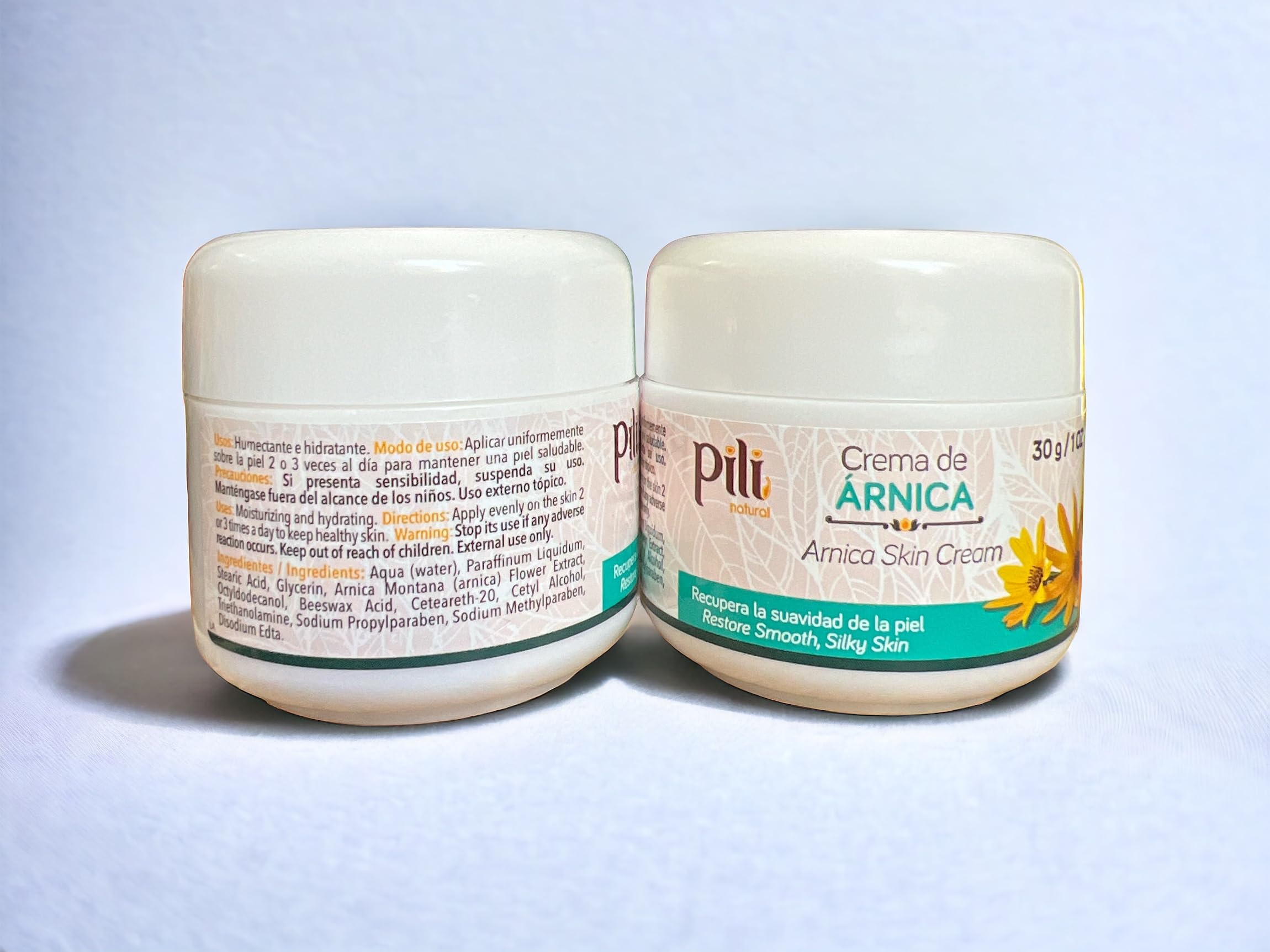 Pili Natural Arnica Cream moisturizer for face and body, soothing dry, irritated, and bruised skin with fast-absorbing, non-greasy formula.
