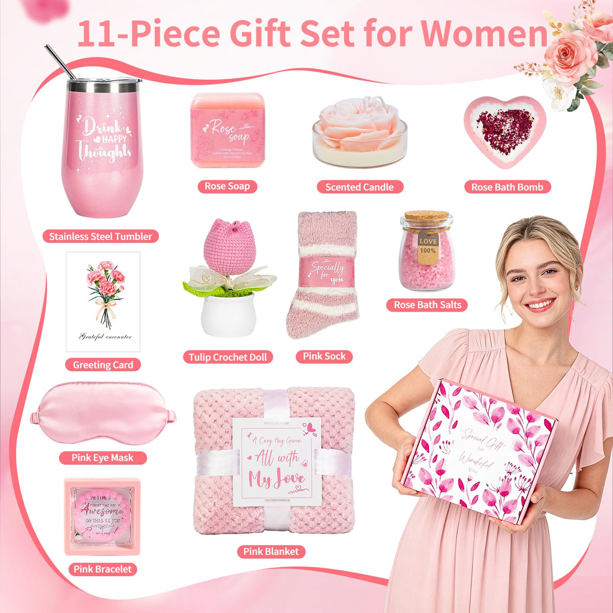 Gift Set for Women Rose Self Care Basket Set Luxury - ATOMAKER Official Imagery - 3