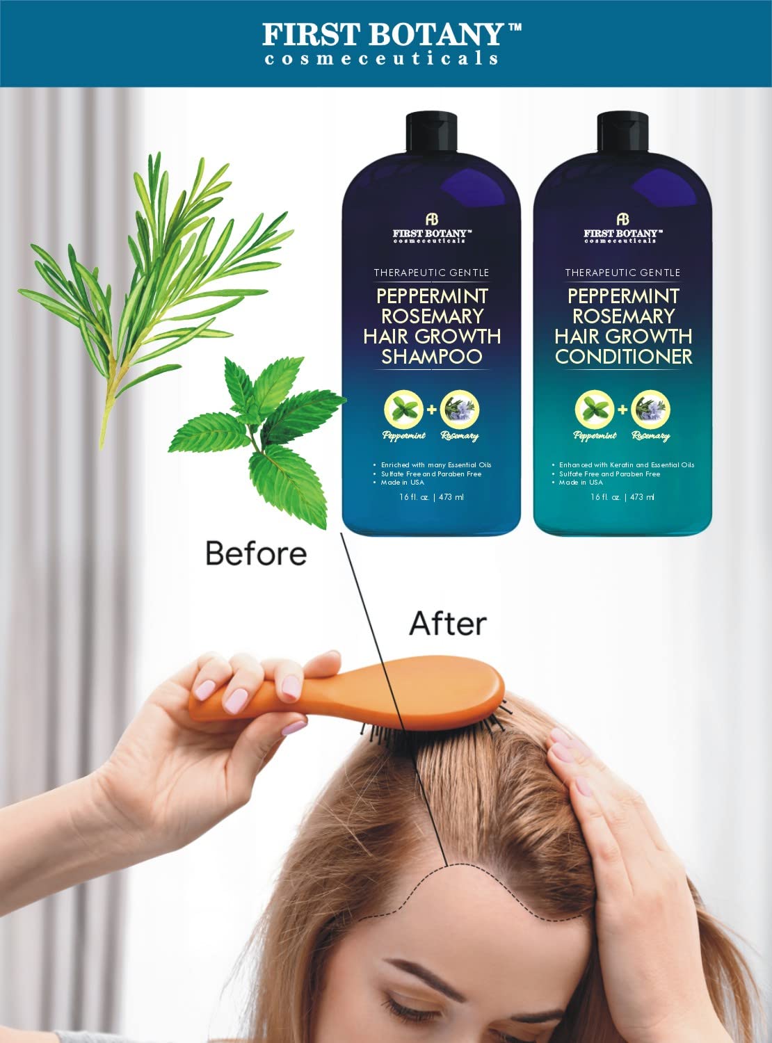 First Botany, Peppermint Rosemary Hair Regrowth and Anti Hair Loss Shampoo and - First Botany Official Product View 3