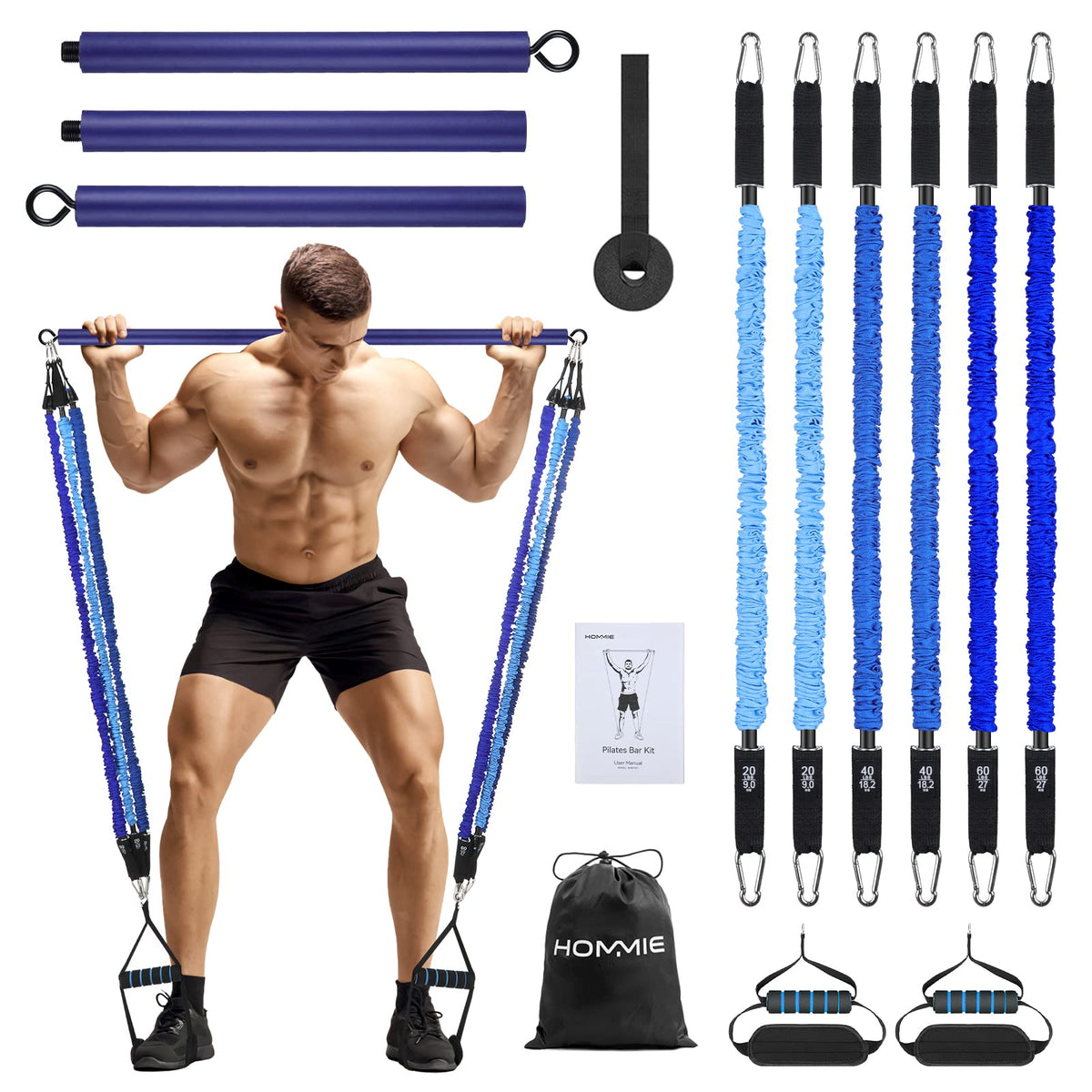 Hommie Portable Pilates Bar Kit with Resistance Bands for - Hommie Official Imagery - 1