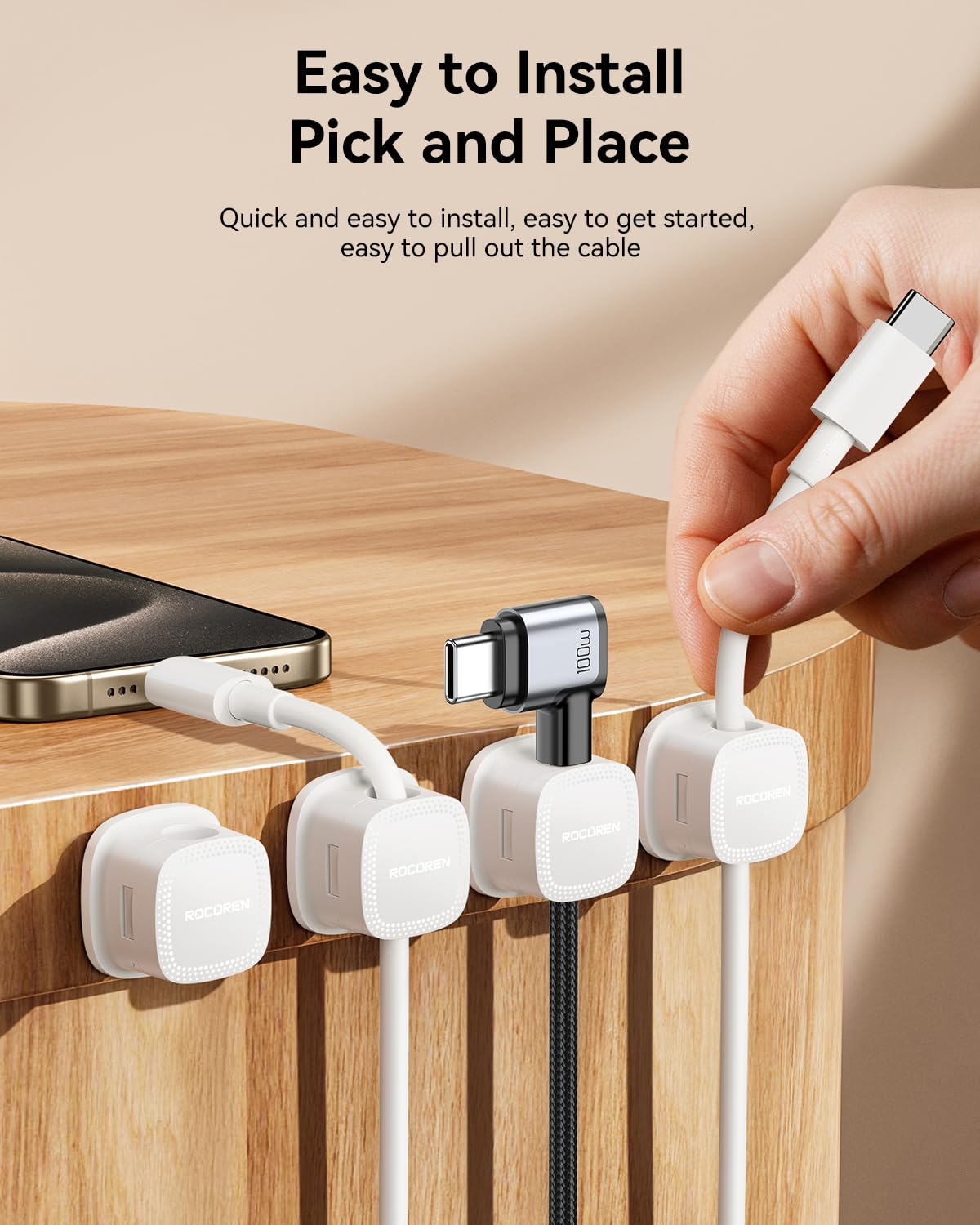 Rocoren 6-Pack Magnetic Adjustable Adhesive Cable Clips Cord Organizer - Rocoren Official Product View 6