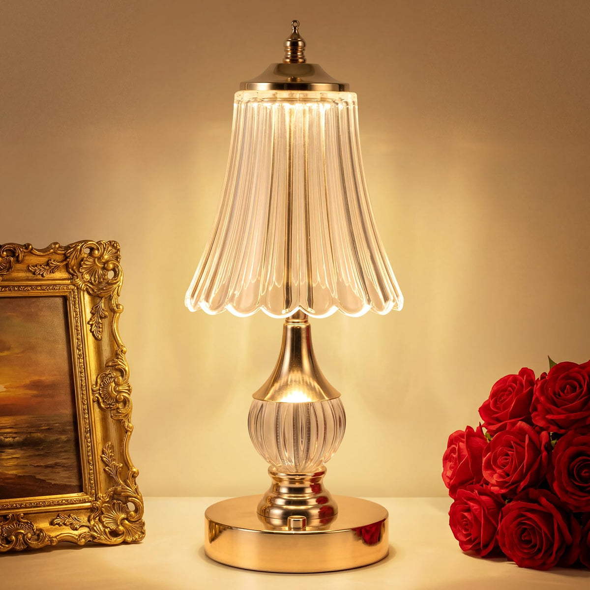 Gold Crystal Battery Operated Rechargeable Lamp Cordless - SisiHokai Official Imagery - 2
